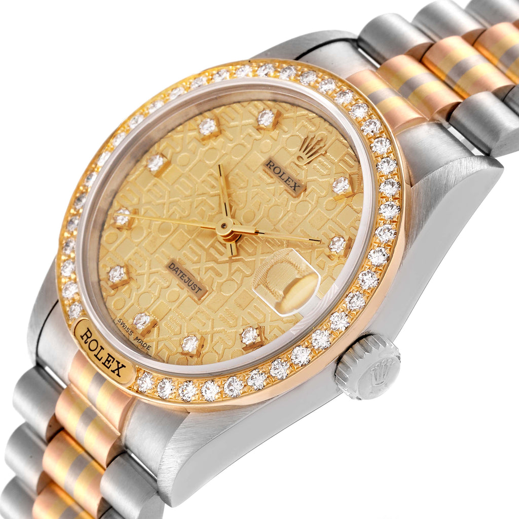 Rolex President Tridor 31mm Midsize White Yellow Rose Diamond Watch 68149