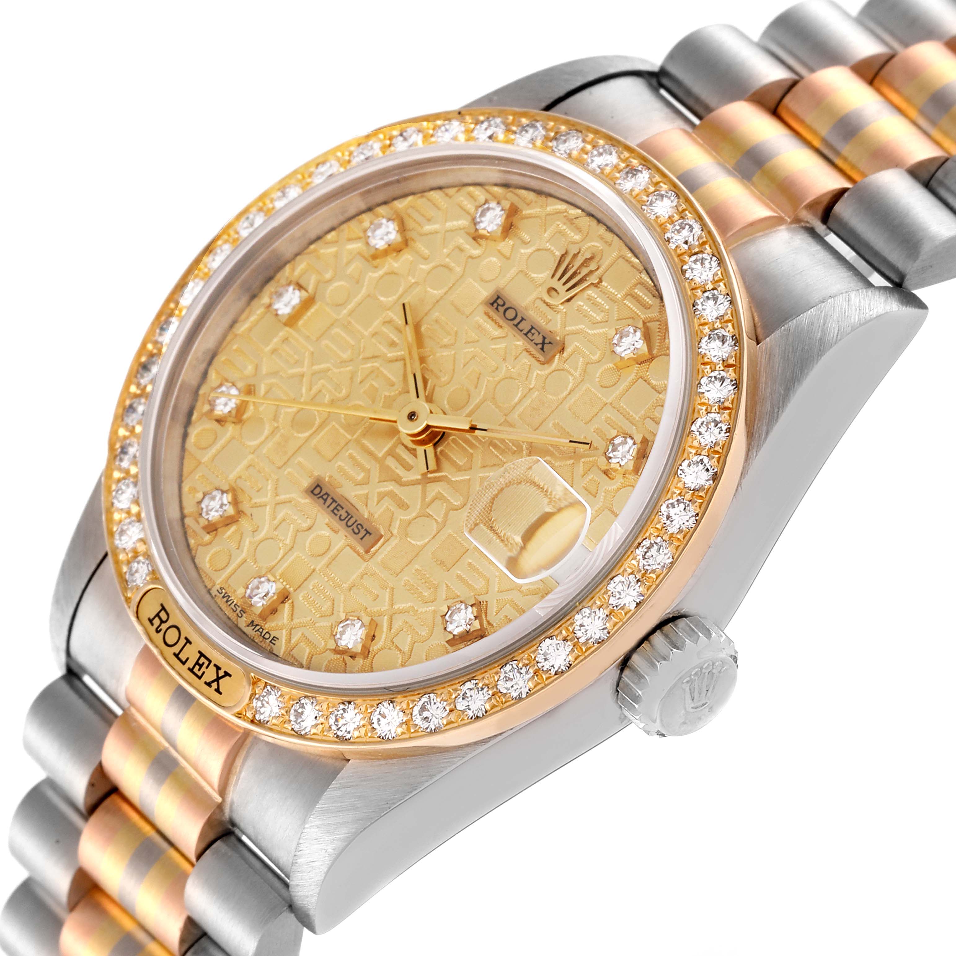 Rolex President Tridor 31mm Midsize White Yellow Rose Diamond Watch 68149