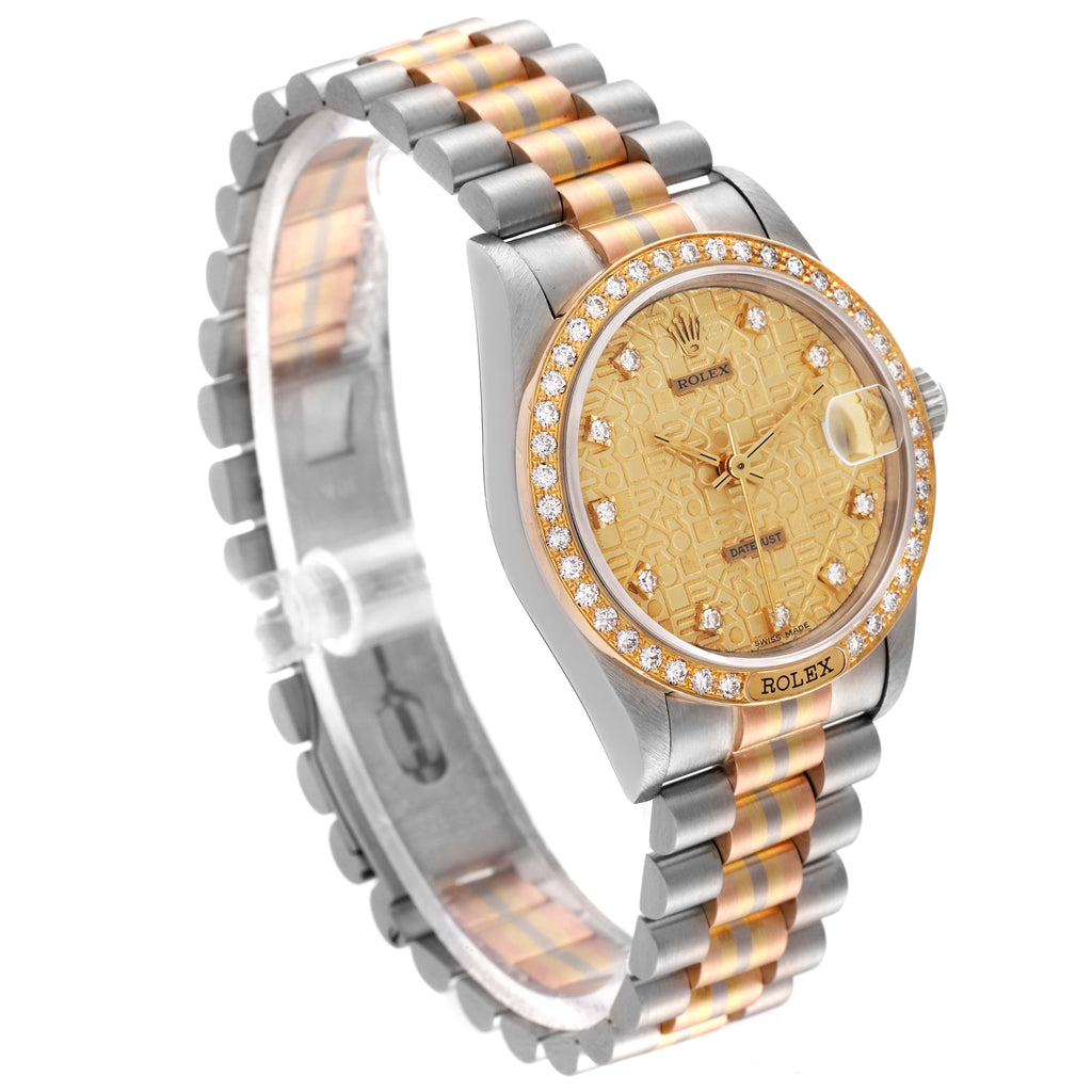 Rolex President Tridor 31mm Midsize White Yellow Rose Diamond Watch 68149