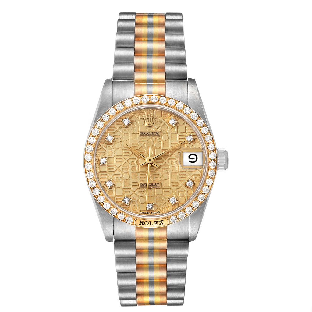Rolex President Tridor 31mm Midsize White Yellow Rose Diamond Watch 68149