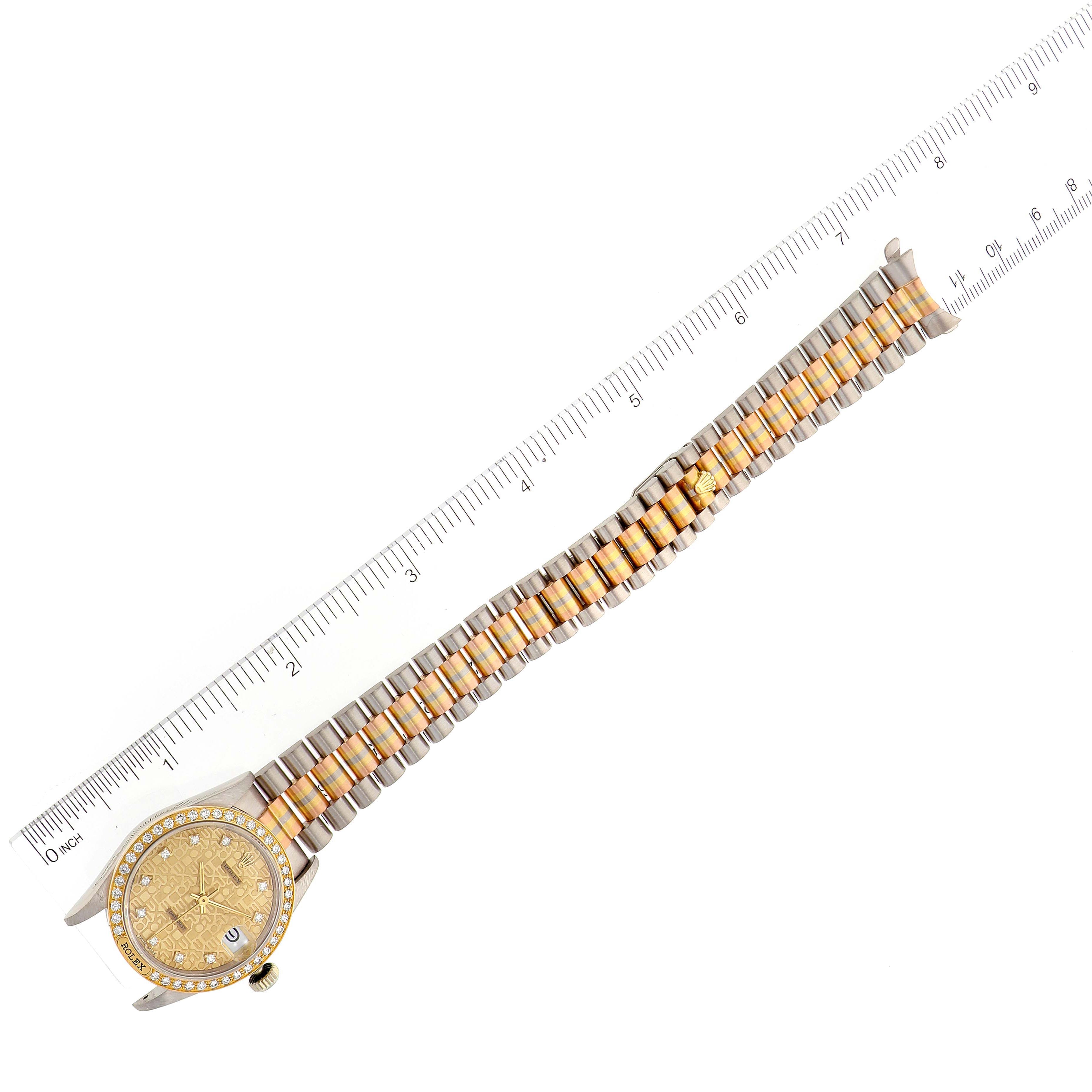 Rolex President Tridor 31mm Midsize White Yellow Rose Diamond Watch 68149