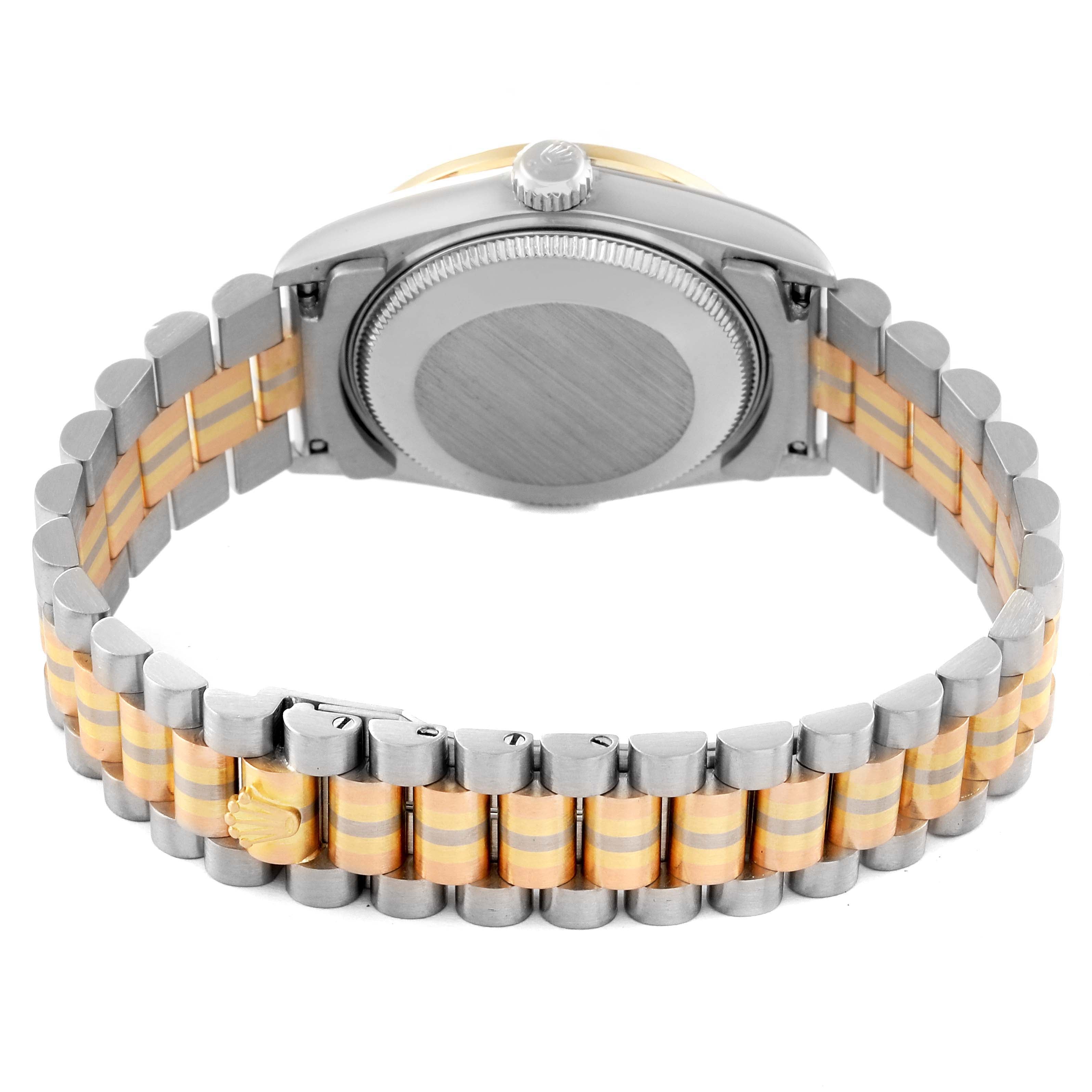 Rolex President Tridor Midsize White Yellow Rose Gold Diamond Ladies Watch 68289 +2 Extra Links