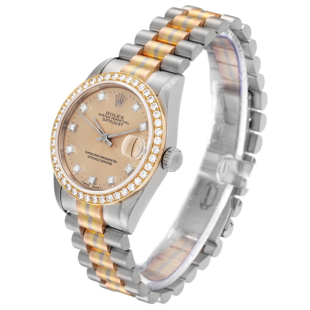 Rolex President Tridor Midsize White Yellow Rose Gold Diamond Ladies Watch 68289 +2 Extra Links
