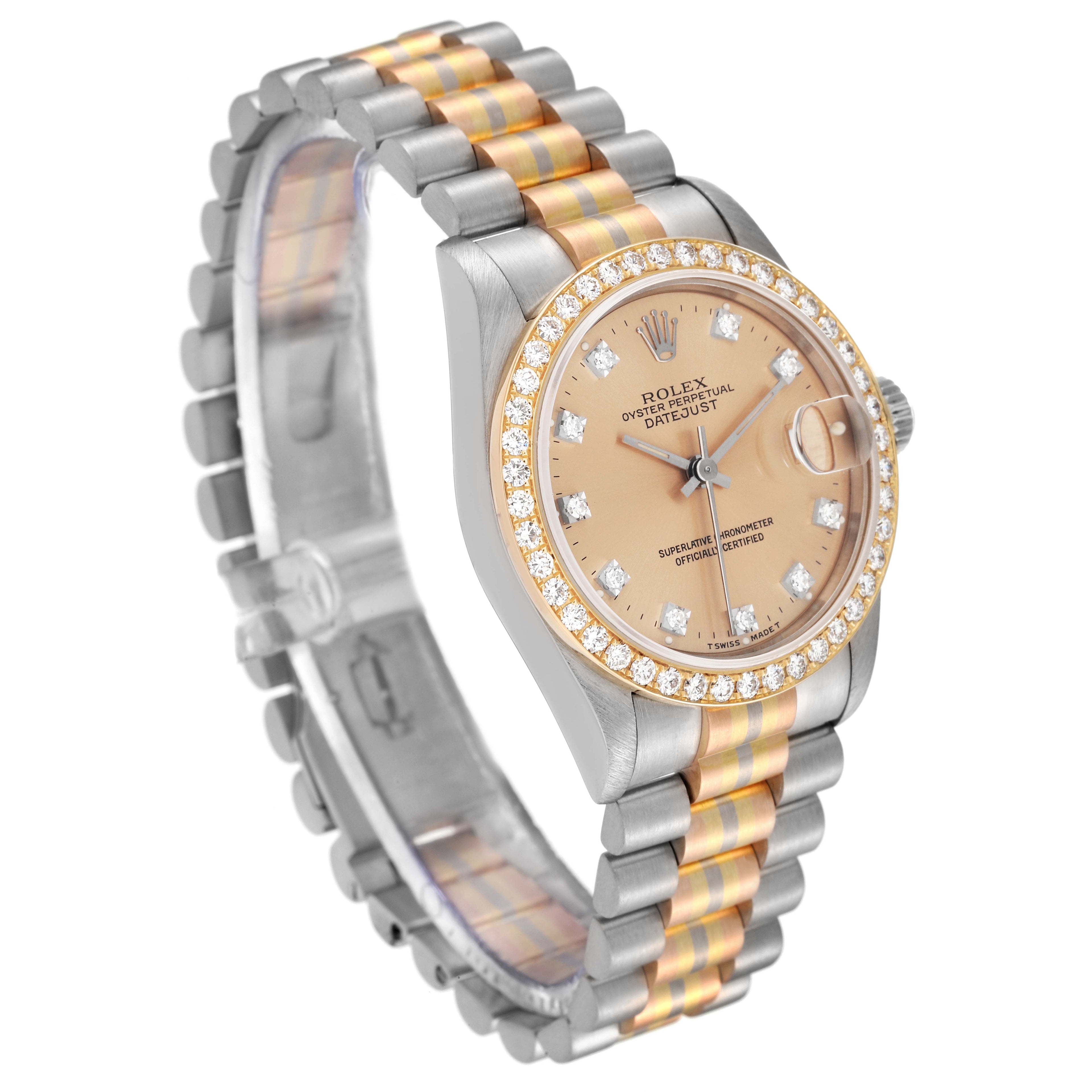 Rolex President Tridor Midsize White Yellow Rose Gold Diamond Ladies Watch 68289 +2 Extra Links