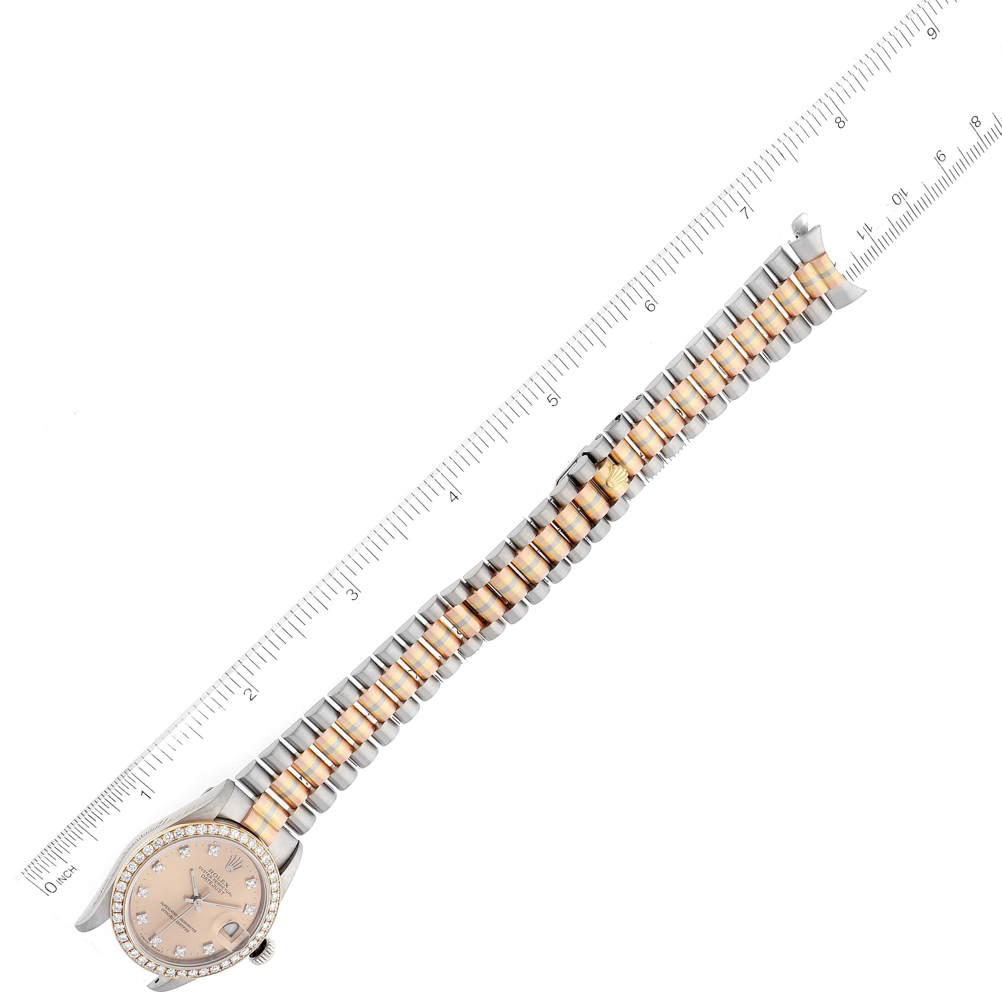 Rolex President Tridor Midsize White Yellow Rose Gold Diamond Ladies Watch 68289 +2 Extra Links