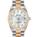 Rolex President Tridor Midsize White Yellow Rose Gold Mother of Pearl Diamond Ladies Watch 68289