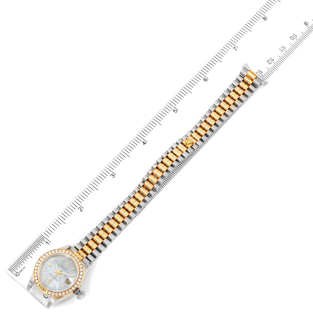 Rolex President Tridor White Yellow Rose Gold Mother Of Pearl Diamond Ladies Watch 69149