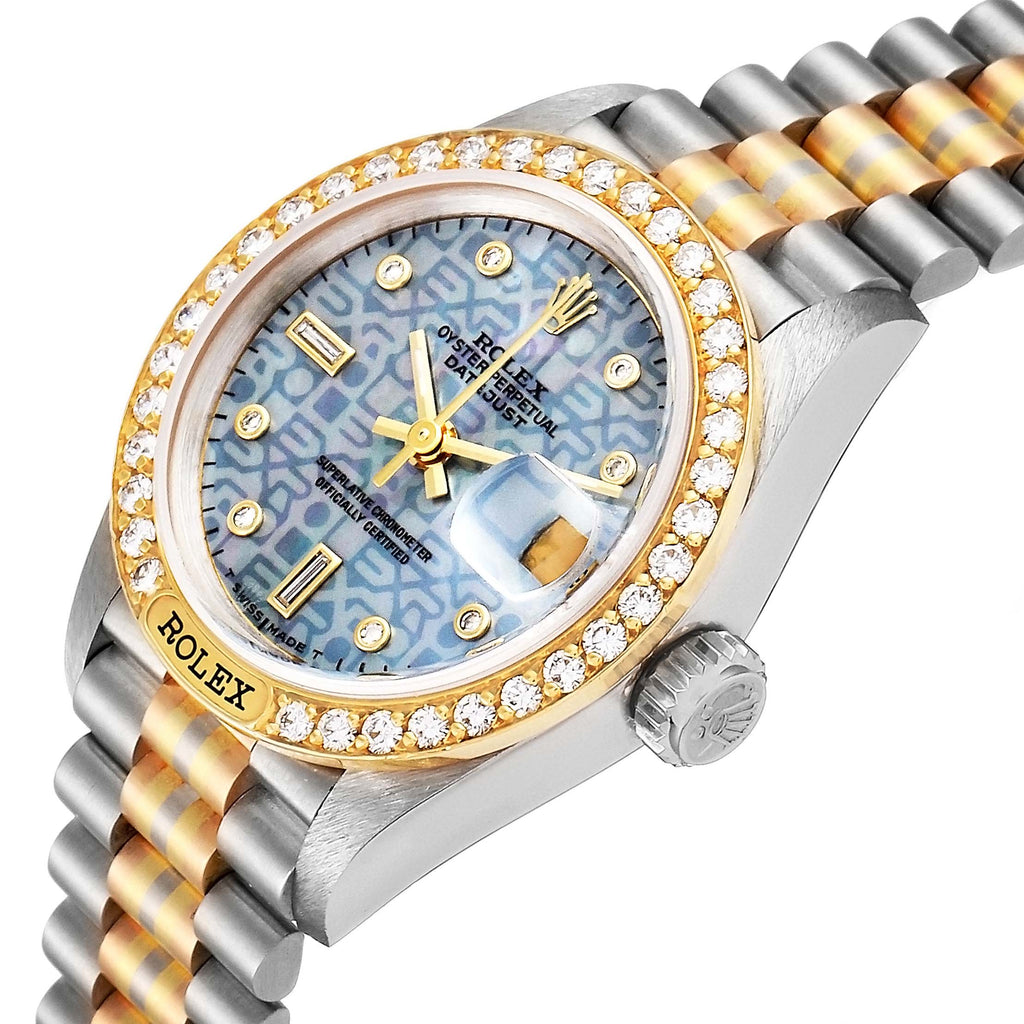 Rolex President Tridor White Yellow Rose Gold Mother Of Pearl Diamond Ladies Watch 69149