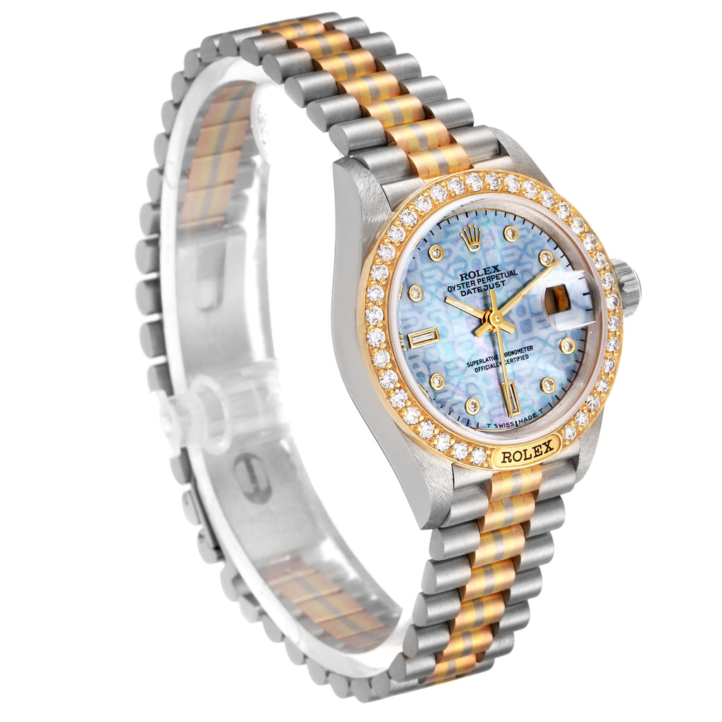 Rolex President Tridor White Yellow Rose Gold Mother Of Pearl Diamond Ladies Watch 69149