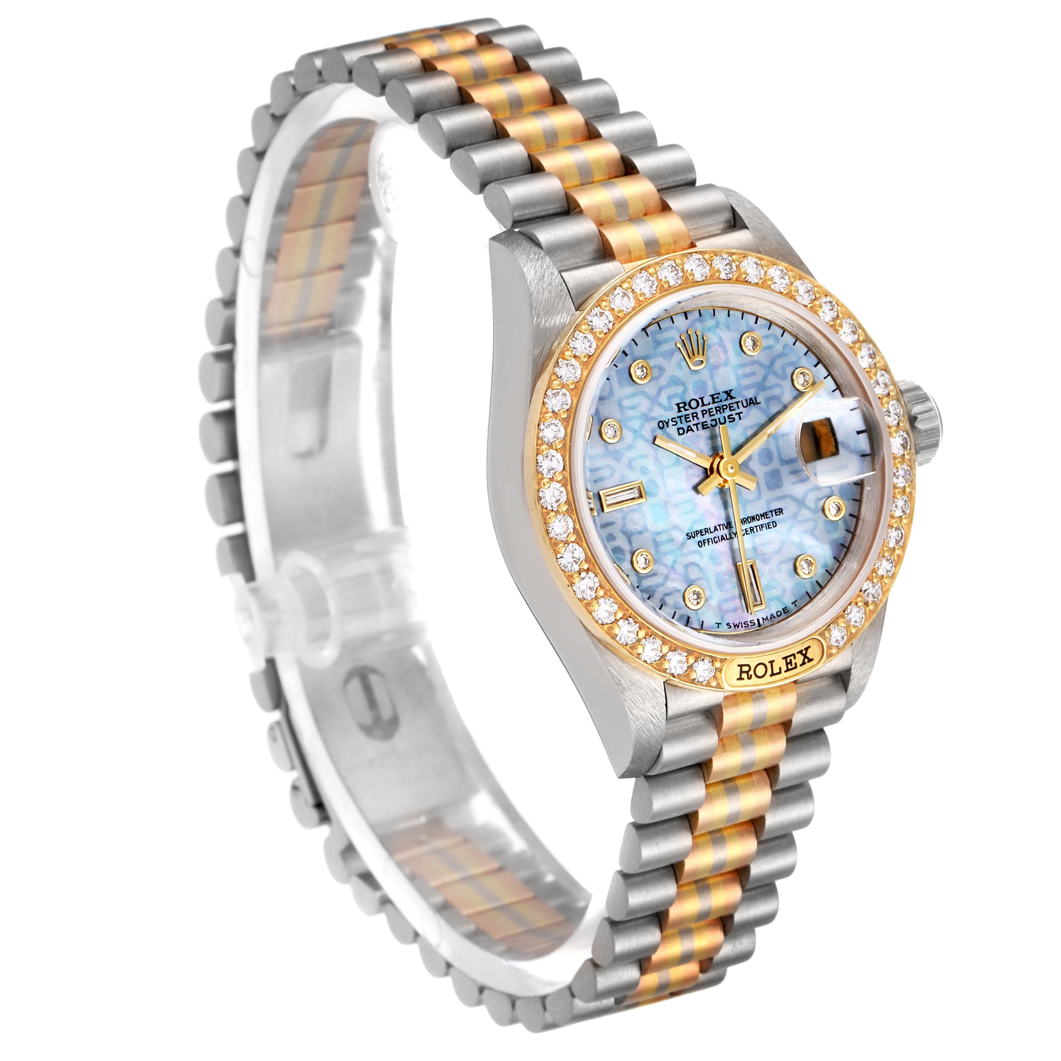 Rolex President Tridor White Yellow Rose Gold Mother Of Pearl Diamond Ladies Watch 69149