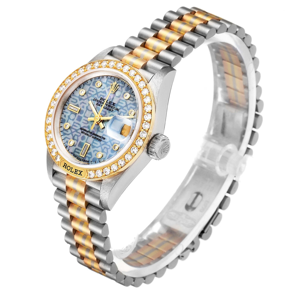 Rolex President Tridor White Yellow Rose Gold Mother Of Pearl Diamond Ladies Watch 69149