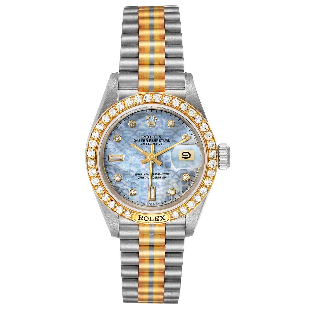 Rolex President Tridor White Yellow Rose Gold Mother Of Pearl Diamond Ladies Watch 69149