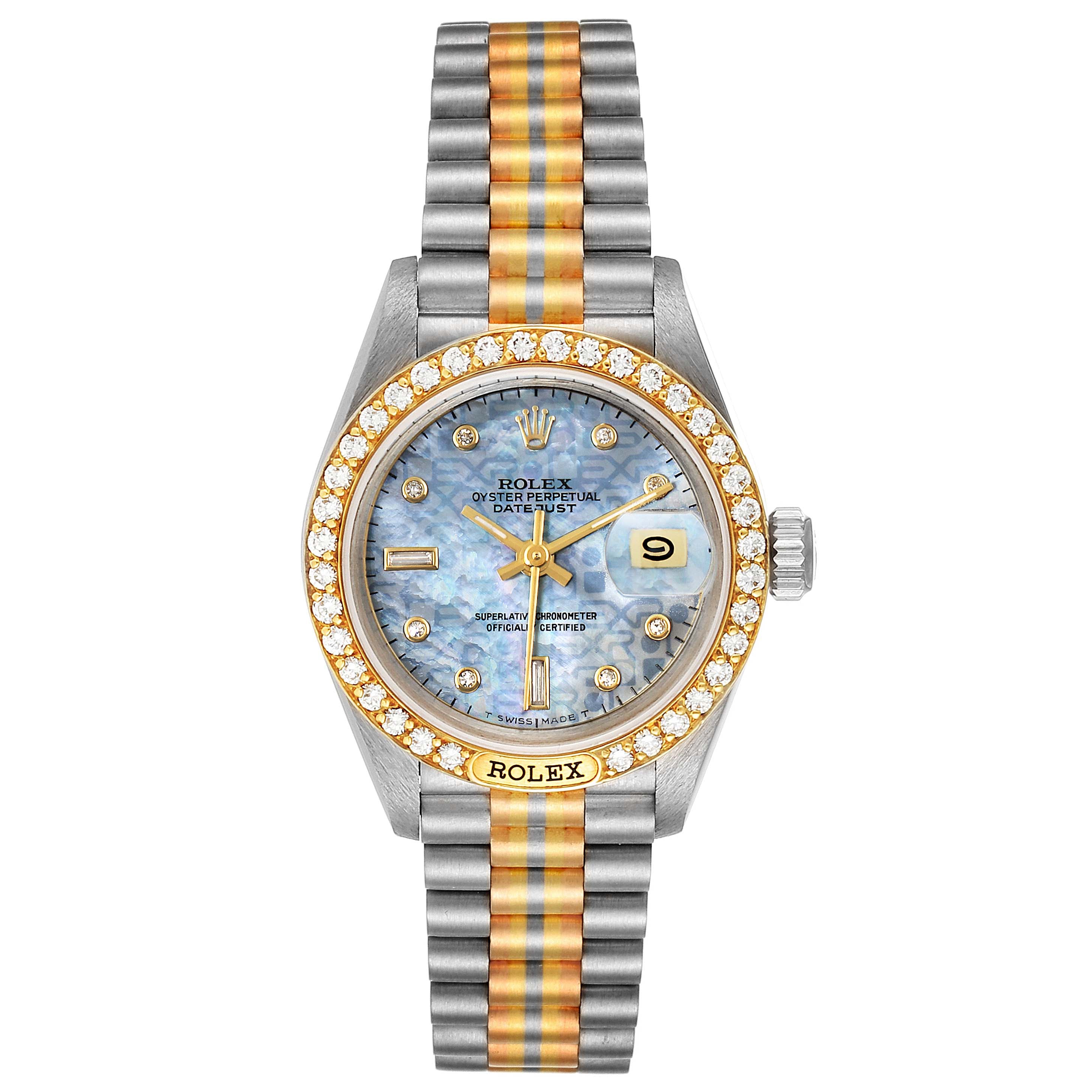 Rolex President Tridor White Yellow Rose Gold Mother Of Pearl Diamond Ladies Watch 69149