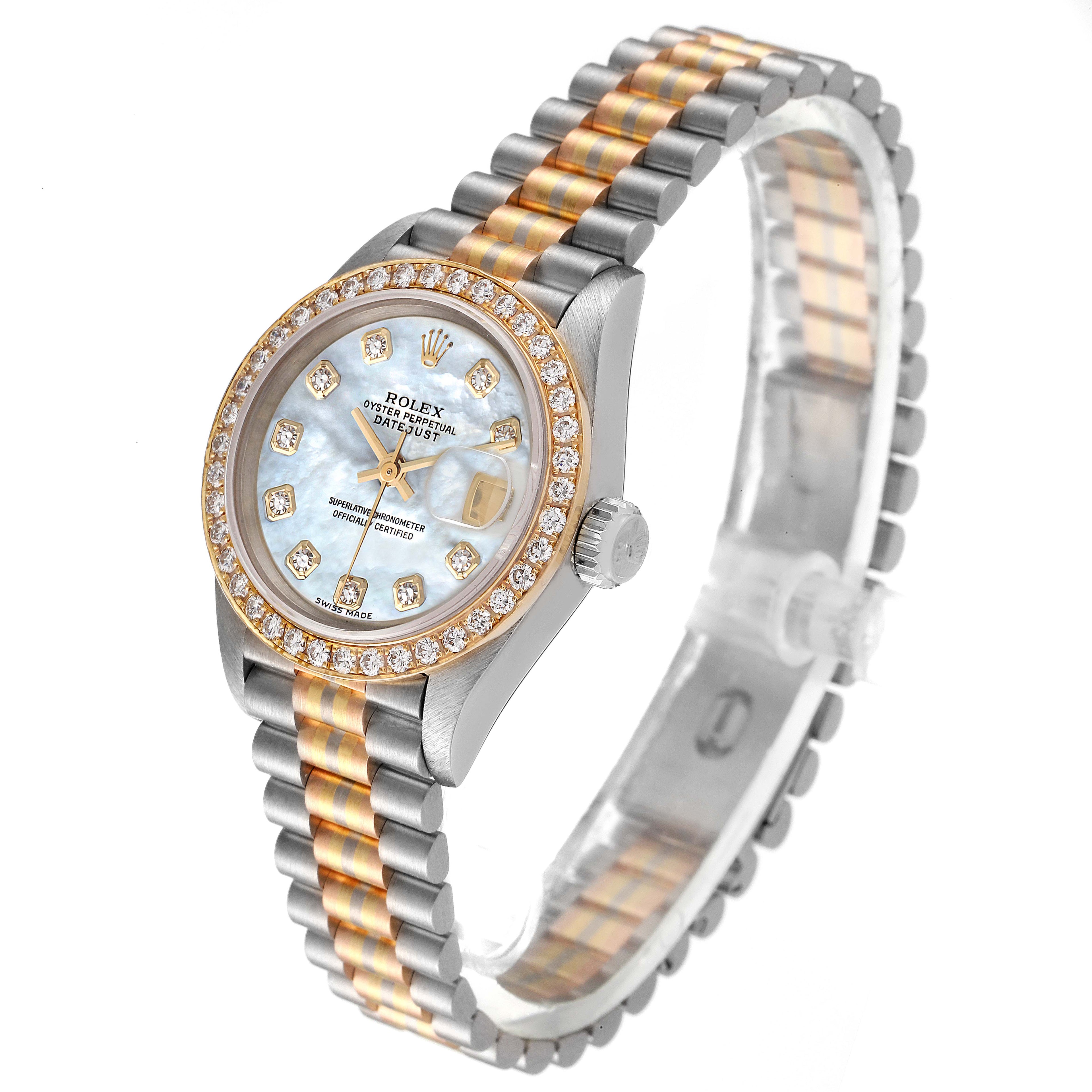 Rolex President Tridor White Yellow Rose Gold Diamond Watch 69139 Box Papers