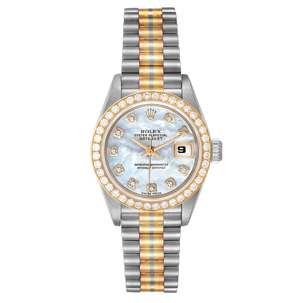 Rolex President Tridor White Yellow Rose Gold Diamond Watch 69139 Box Papers