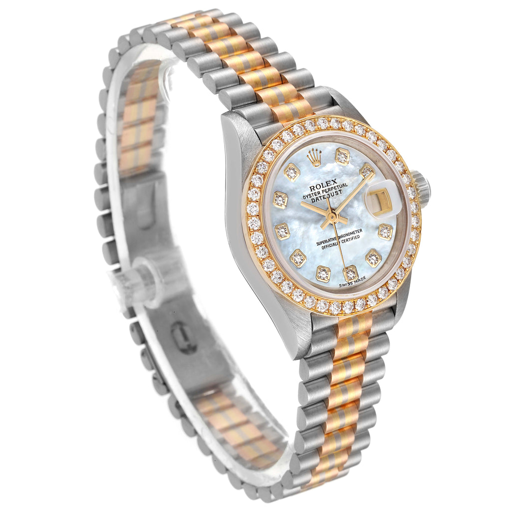 Rolex President Tridor White Yellow Rose Gold Diamond Watch 69139 Box Papers