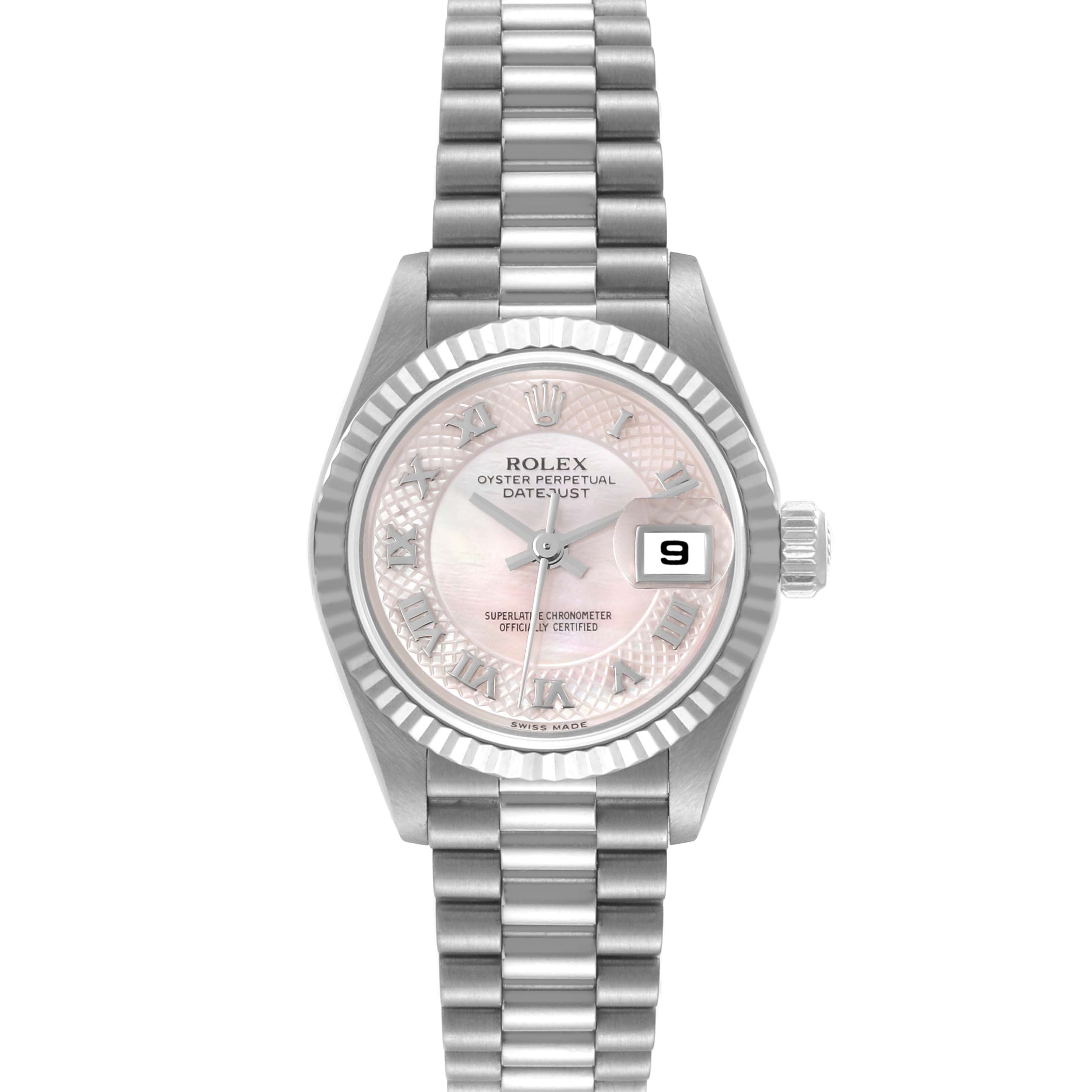 Rolex President White Gold Mother Of Pearl Dial Ladies Watch 79179 Box Service Card