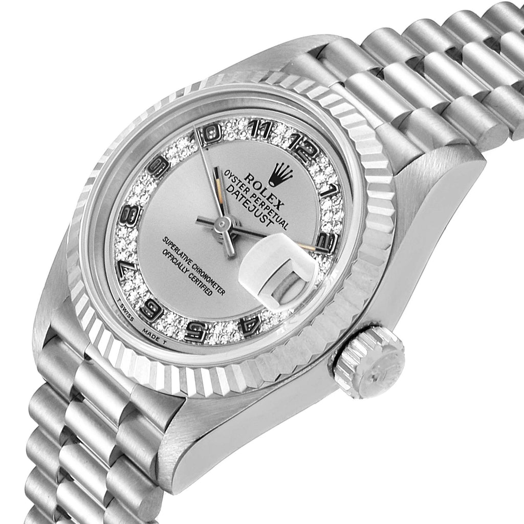 Rolex President White Gold Myriad Diamond Dial Ladies Watch 69179 Box Papers