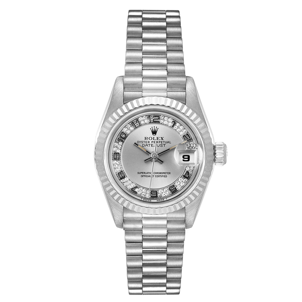 Rolex President White Gold Myriad Diamond Dial Ladies Watch 69179 Box Papers