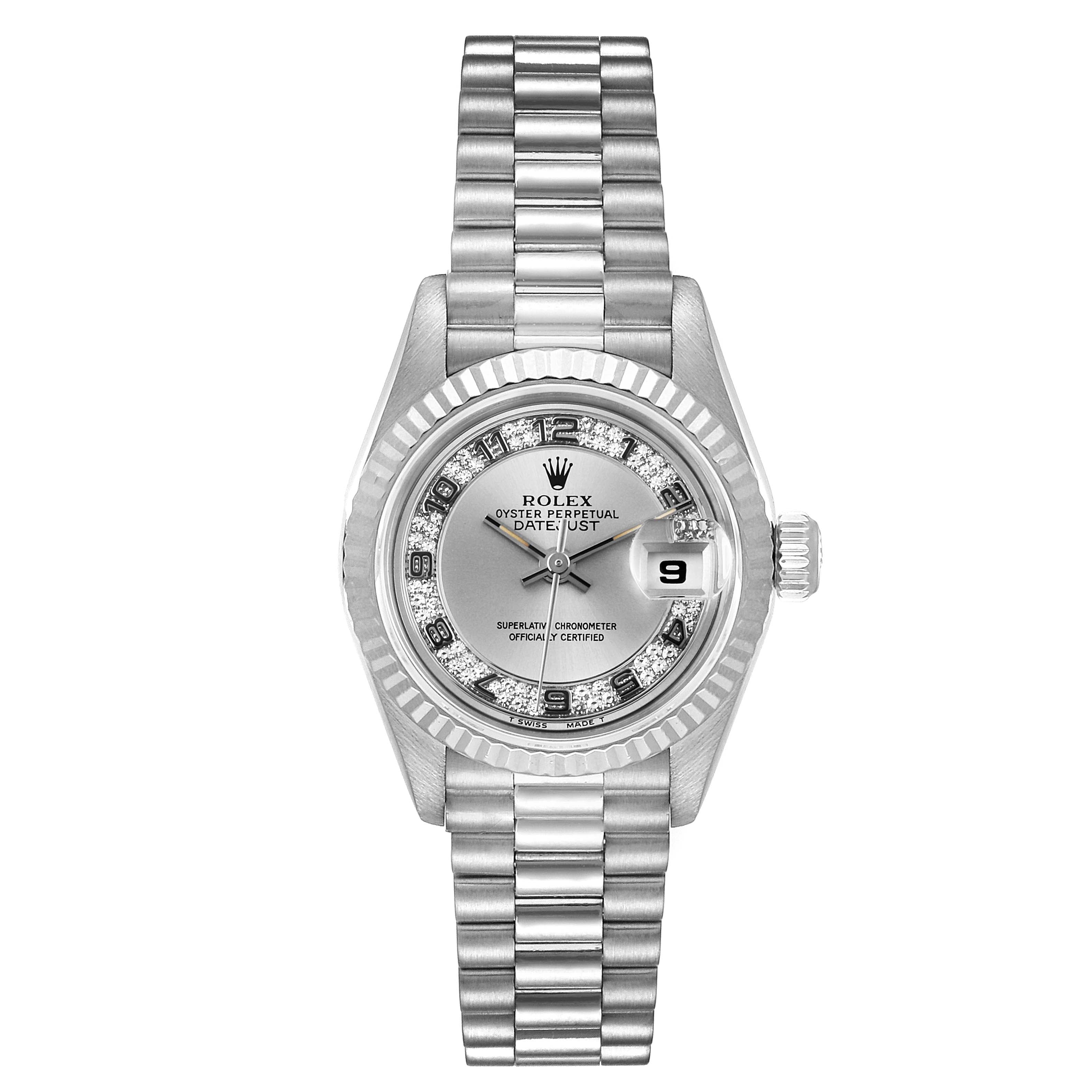 Rolex President White Gold Myriad Diamond Dial Ladies Watch 69179 Box Papers