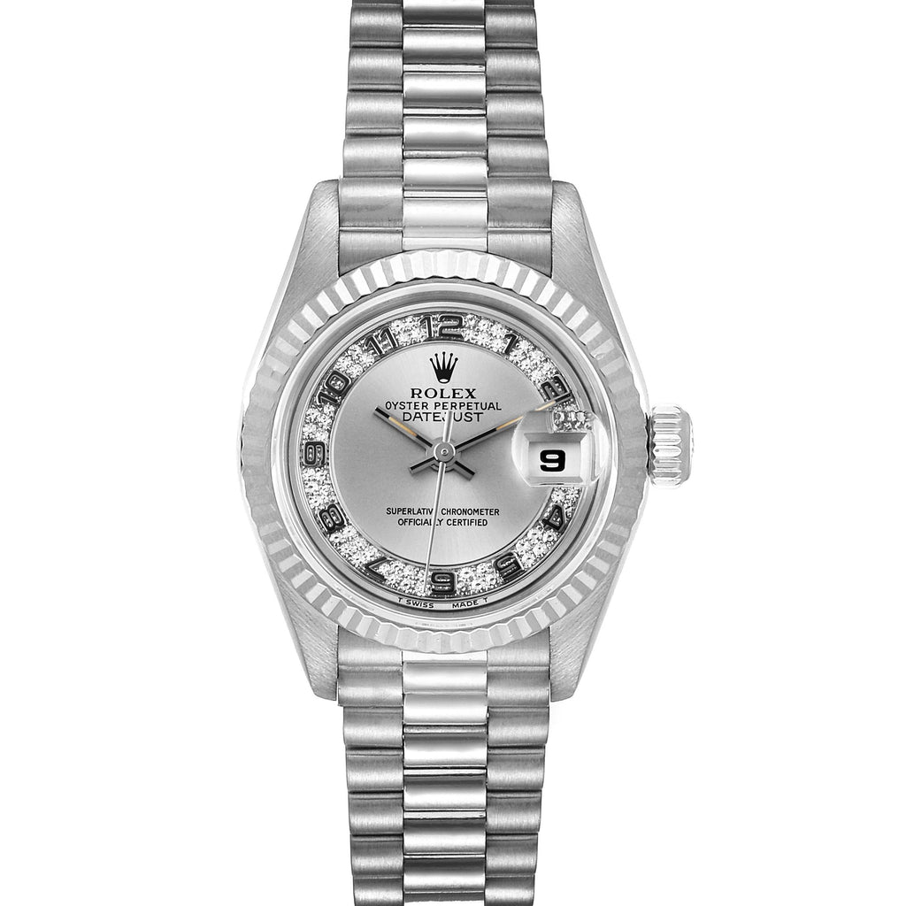 Rolex President White Gold Myriad Diamond Dial Ladies Watch 69179 Box Papers