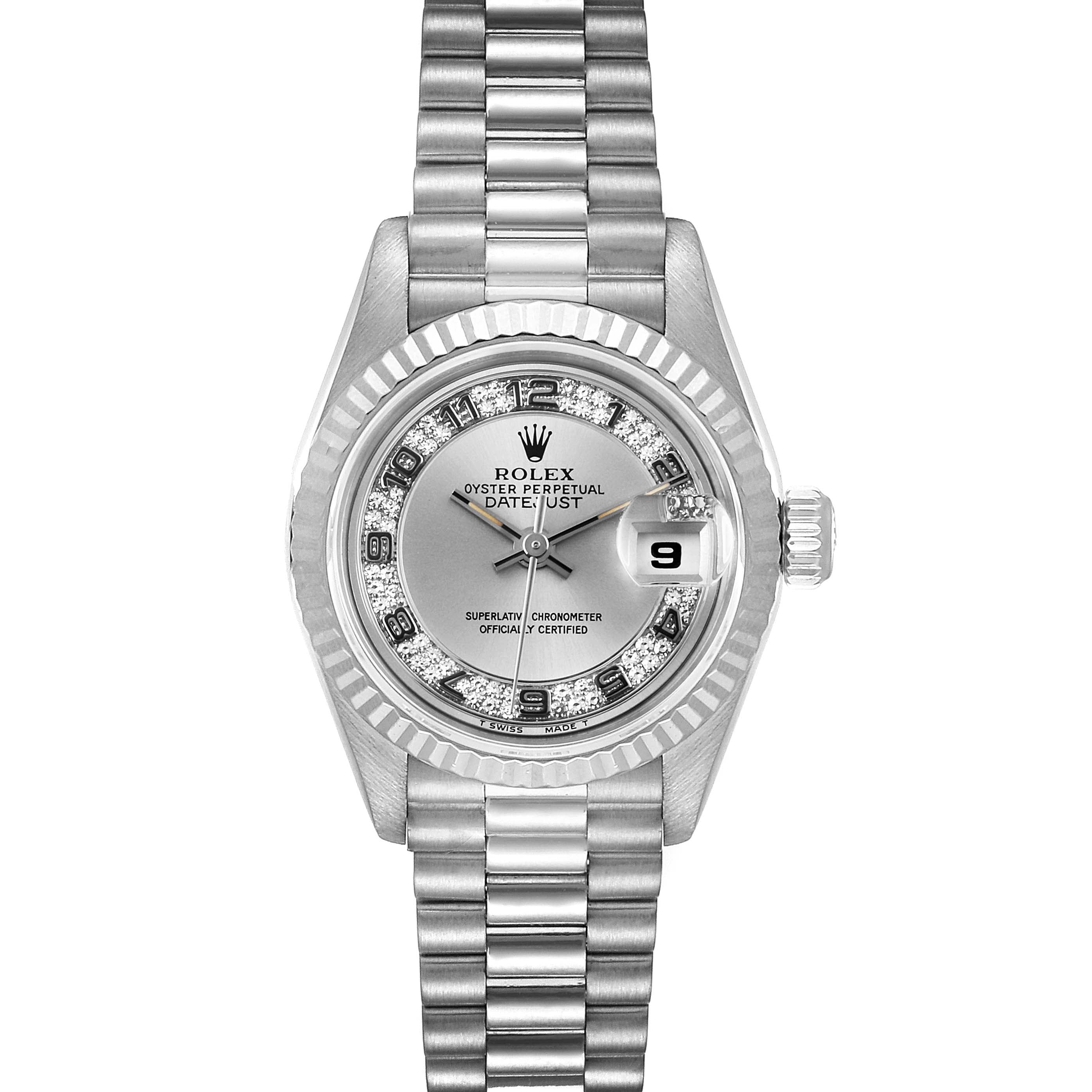 Rolex President White Gold Myriad Diamond Dial Ladies Watch 69179 Box Papers