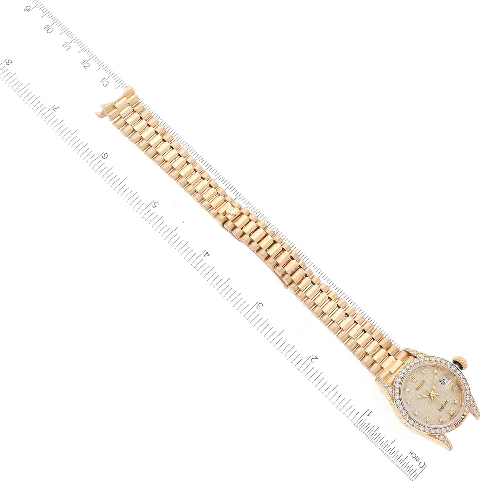 Rolex President Yellow Gold Anniversary Dial Diamond Ladies Watch 69158 Box