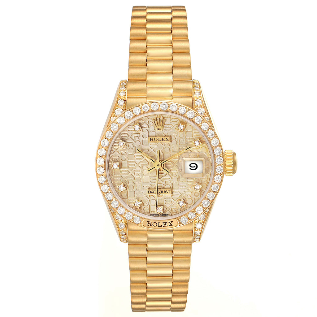 Rolex President Yellow Gold Anniversary Dial Diamond Ladies Watch 69158 Box