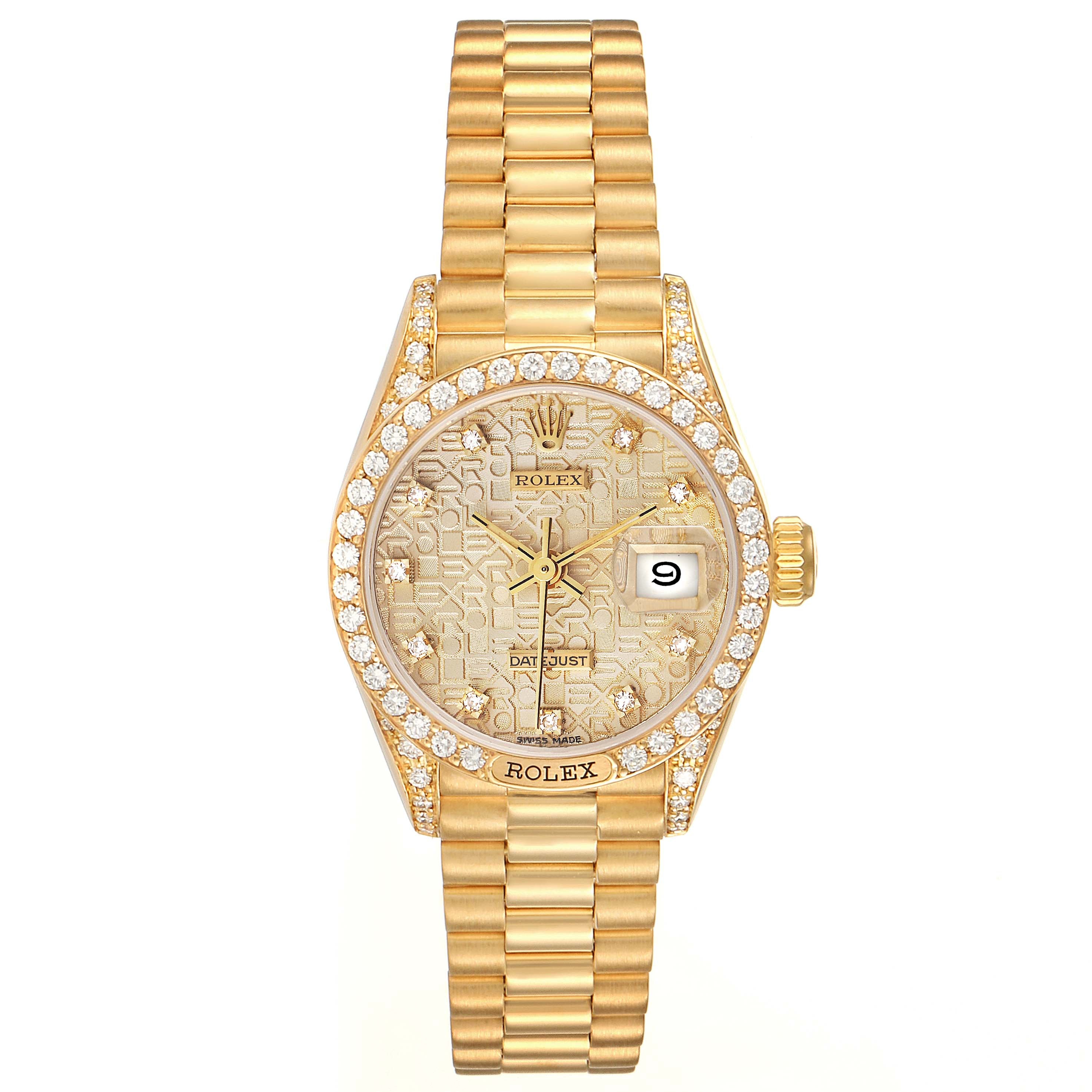 Rolex President Yellow Gold Anniversary Dial Diamond Ladies Watch 69158 Box