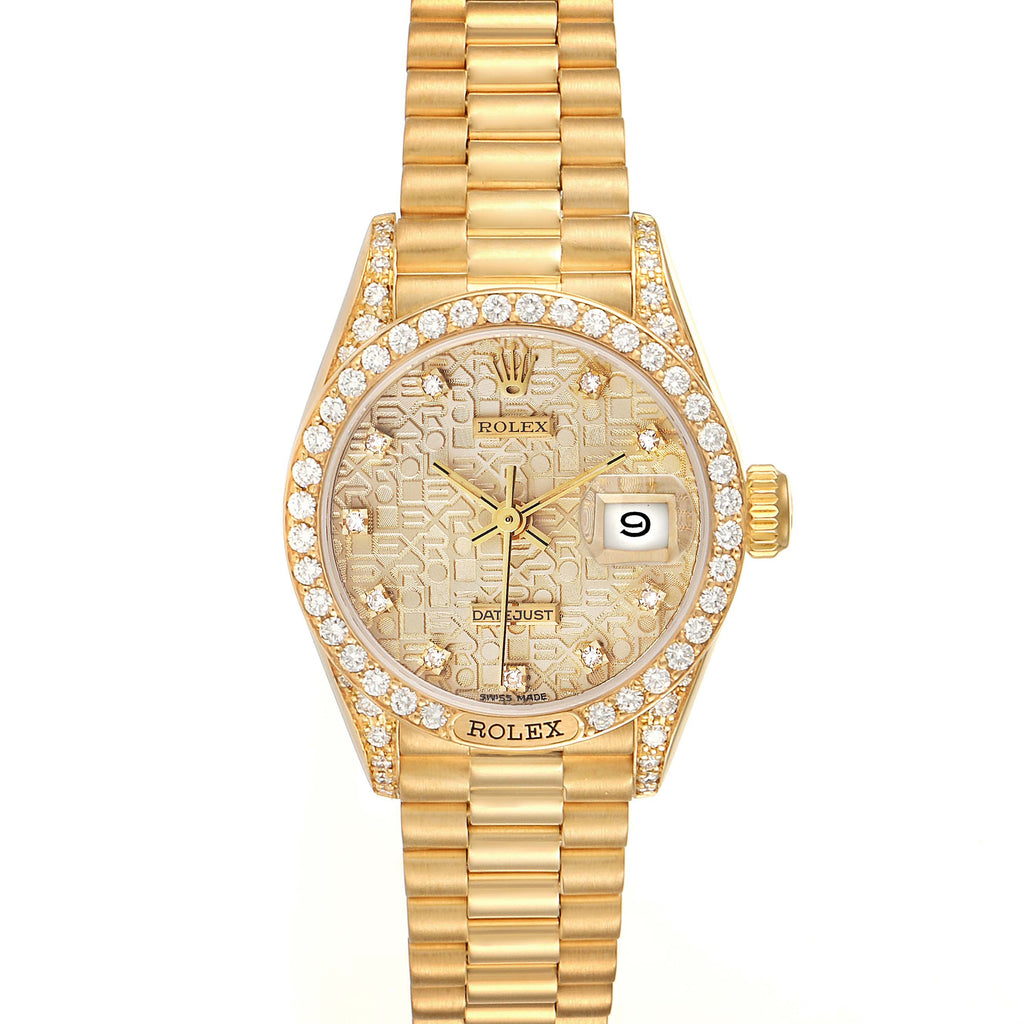 Rolex President Yellow Gold Anniversary Dial Diamond Ladies Watch 69158 Box