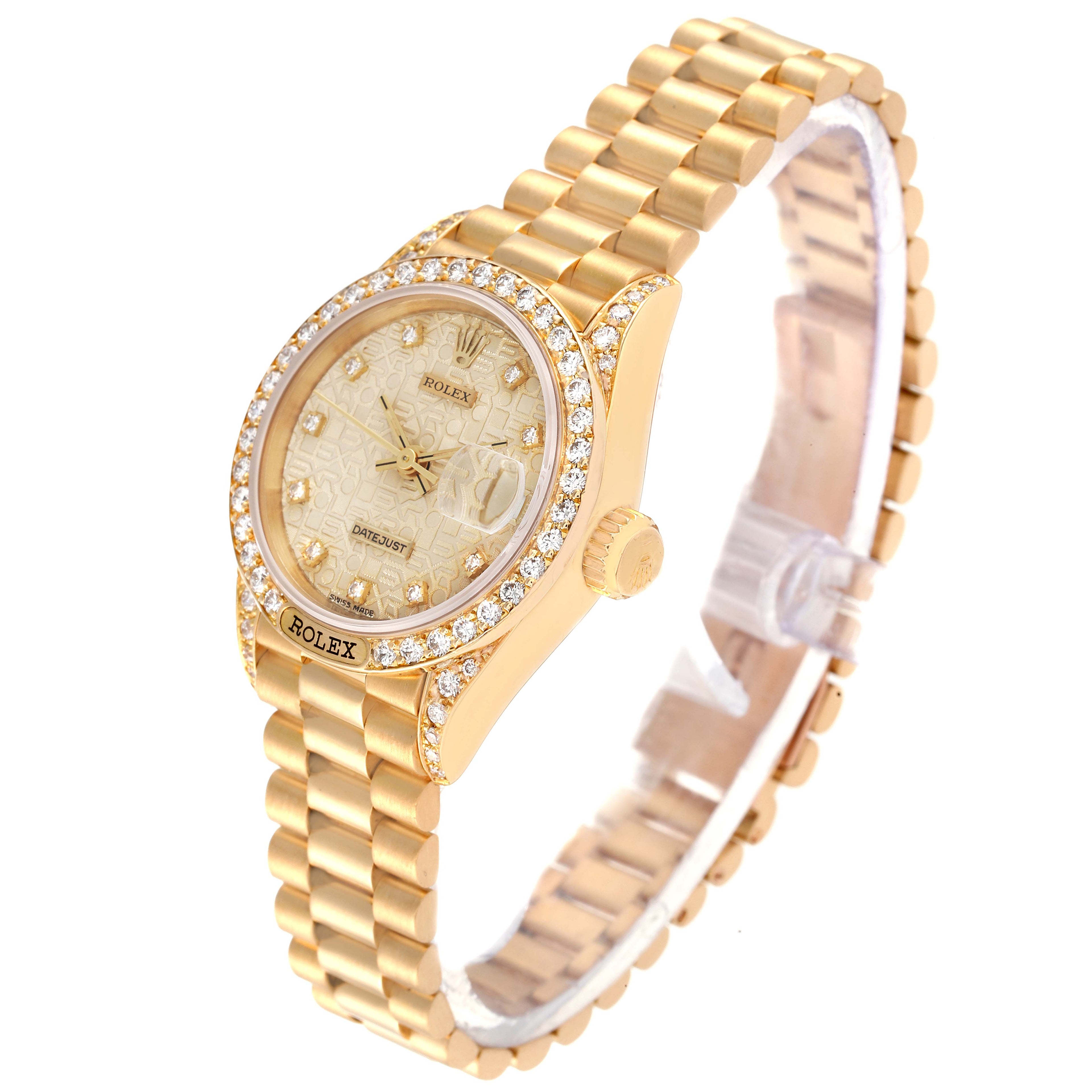 Rolex President Yellow Gold Anniversary Dial Diamond Ladies Watch 69158 Box