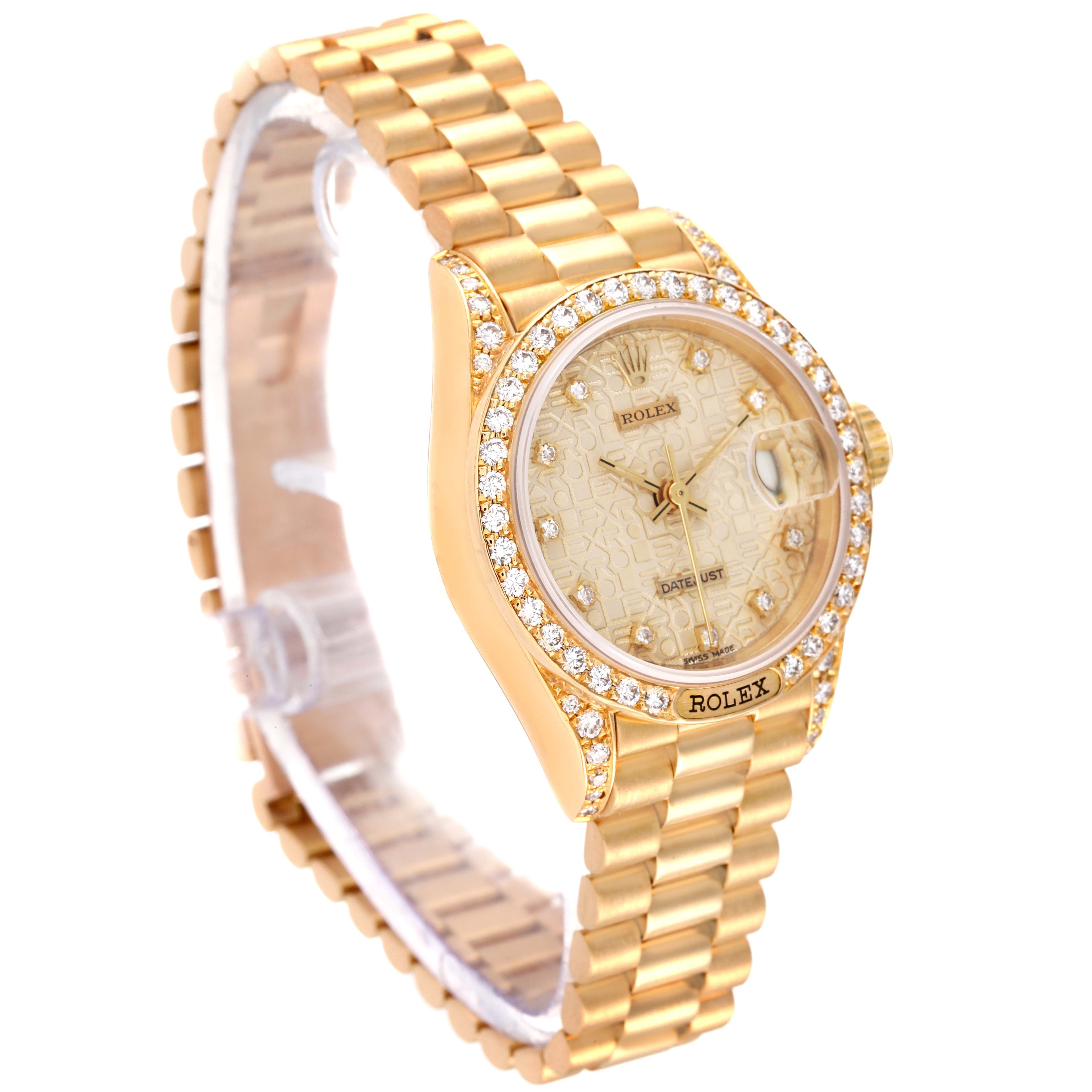 Rolex President Yellow Gold Anniversary Dial Diamond Ladies Watch 69158 Box