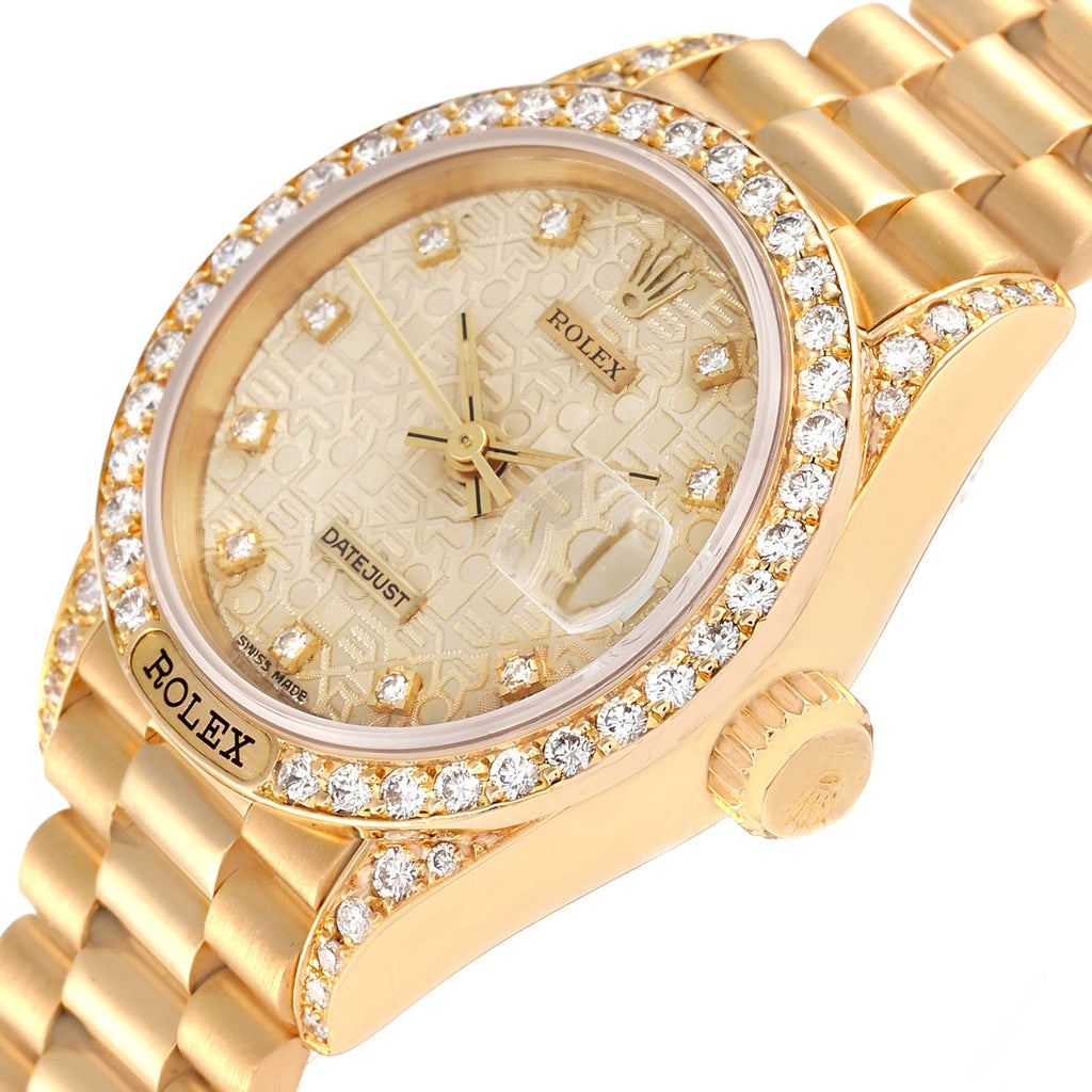 Rolex President Yellow Gold Anniversary Dial Diamond Ladies Watch 69158 Box