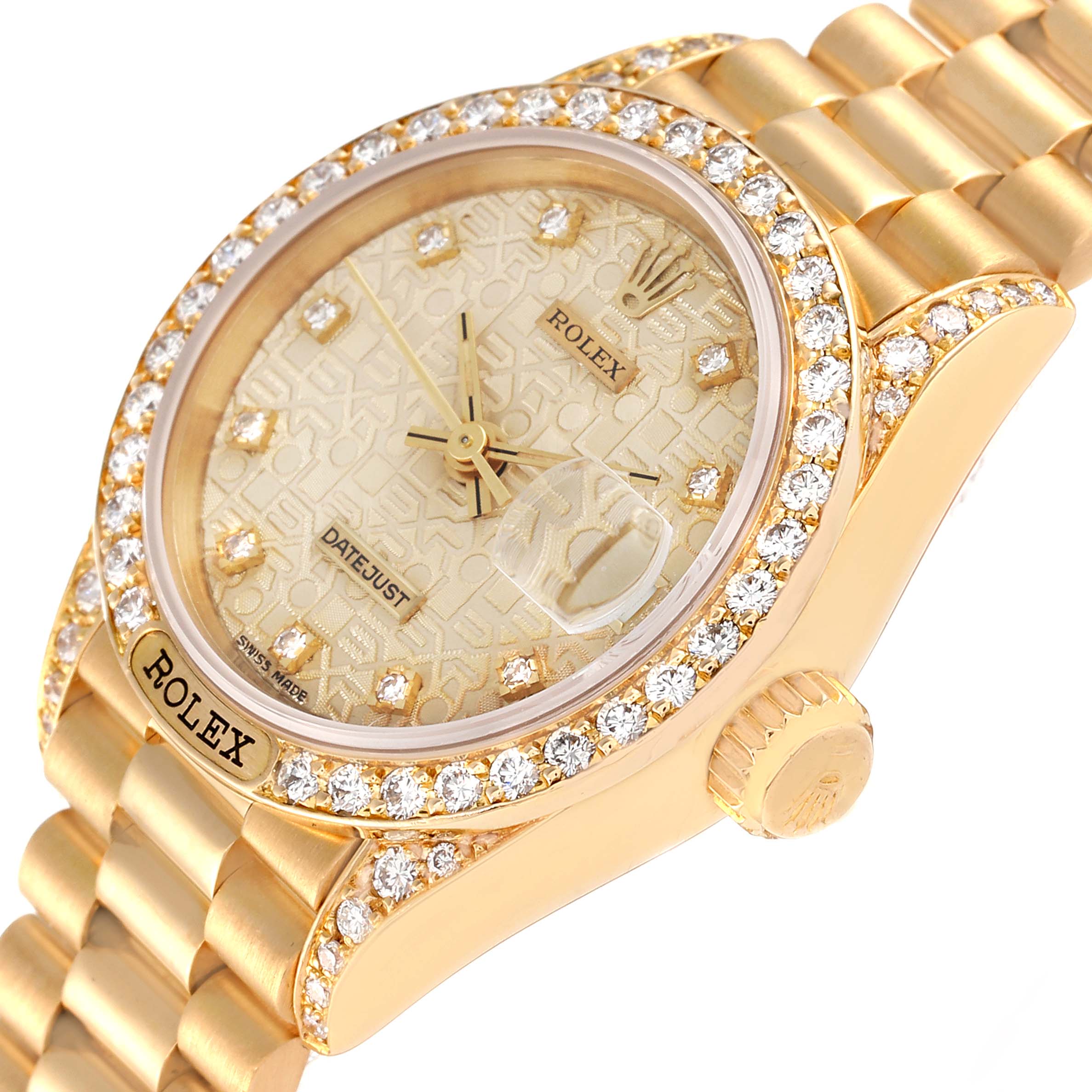 Rolex President Yellow Gold Anniversary Dial Diamond Ladies Watch 69158 Box