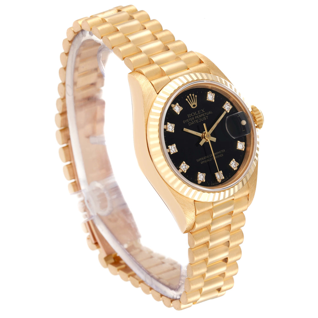 Rolex President Yellow Gold Black Diamond Dial Ladies Watch 69178