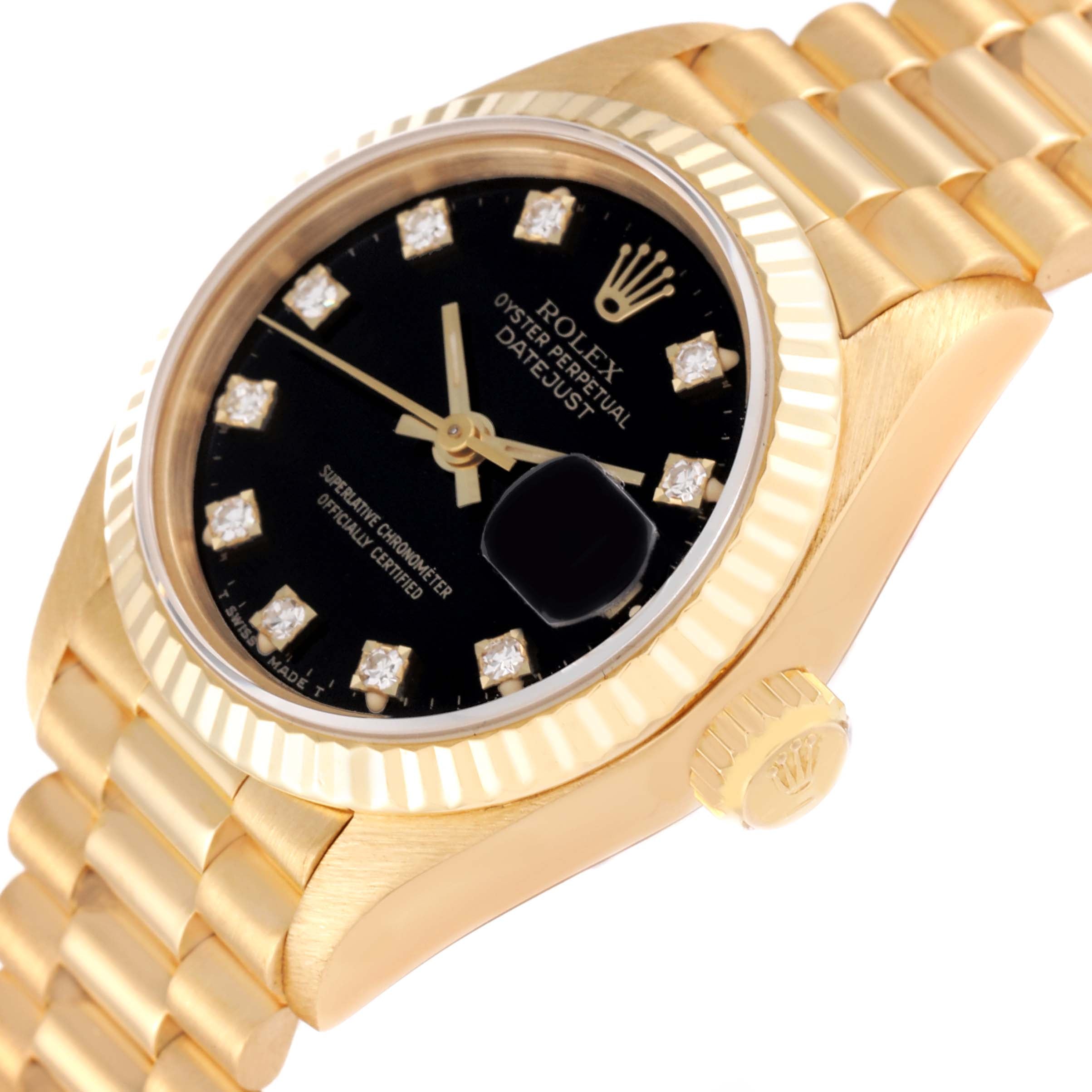 Rolex President Yellow Gold Black Diamond Dial Ladies Watch 69178