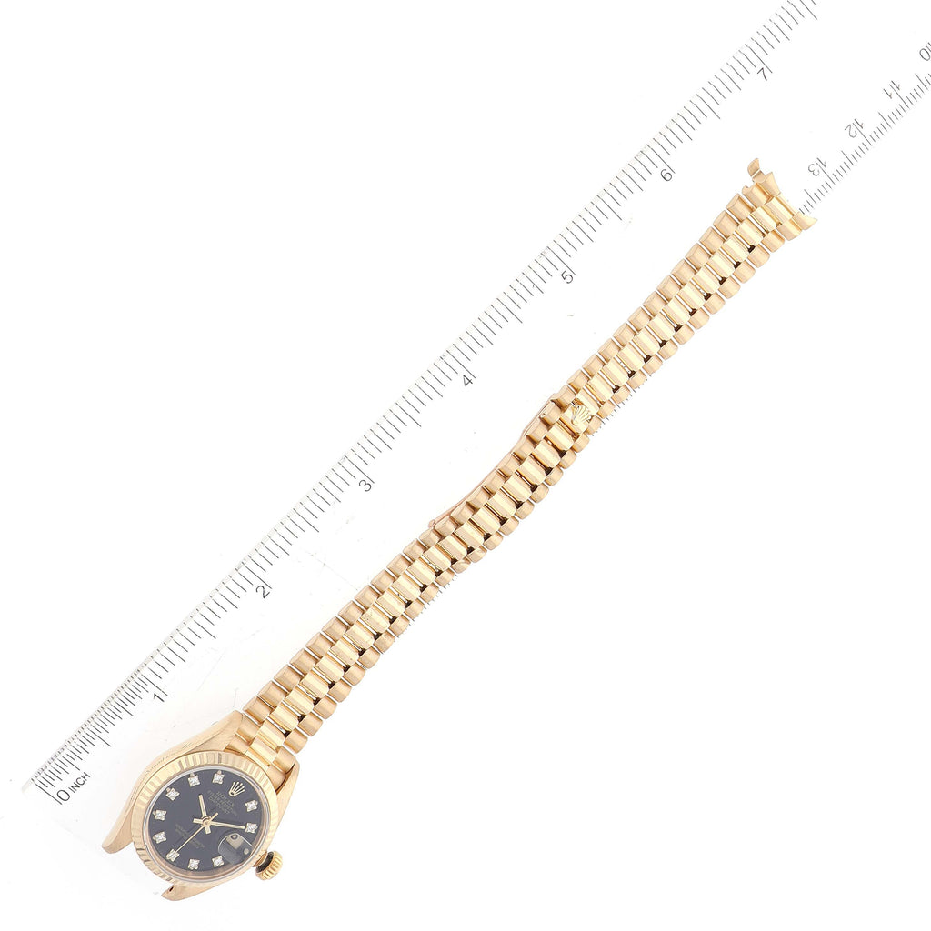 Rolex President Yellow Gold Black Diamond Dial Ladies Watch 69178