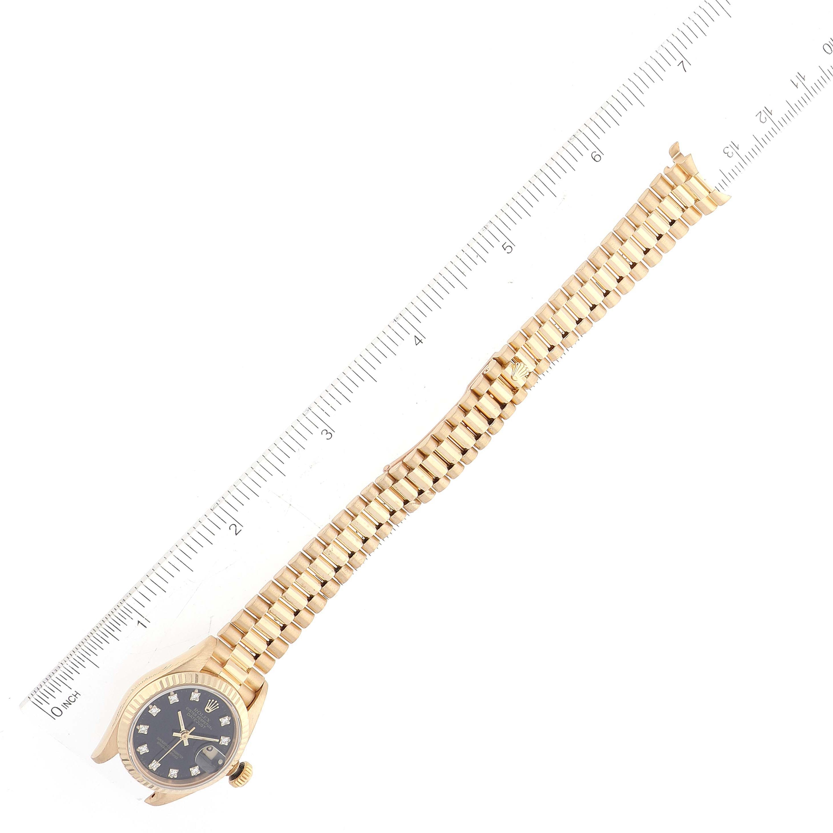 Rolex President Yellow Gold Black Diamond Dial Ladies Watch 69178
