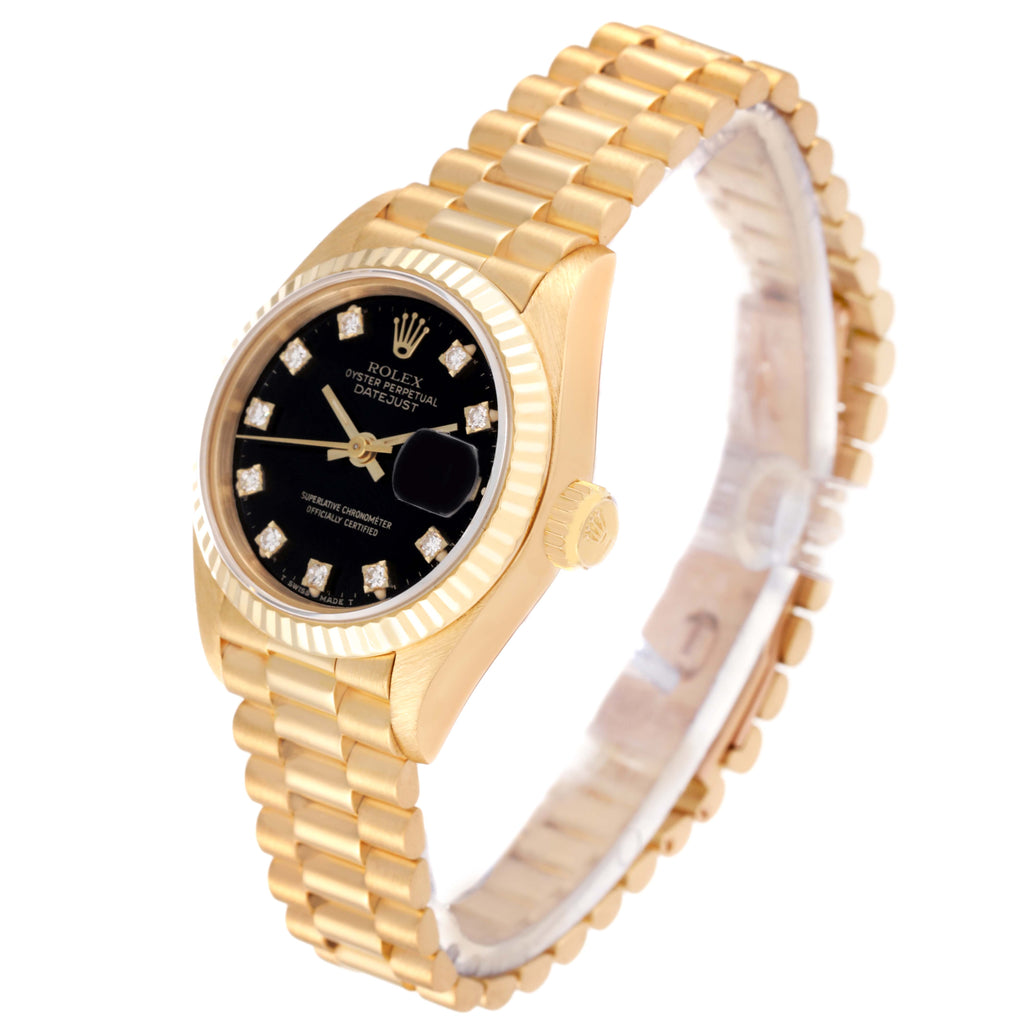 Rolex President Yellow Gold Black Diamond Dial Ladies Watch 69178