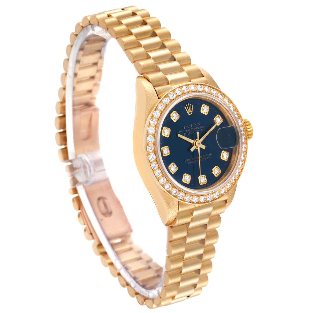 Rolex President Yellow Gold Blue Diamond Ladies Watch 69138