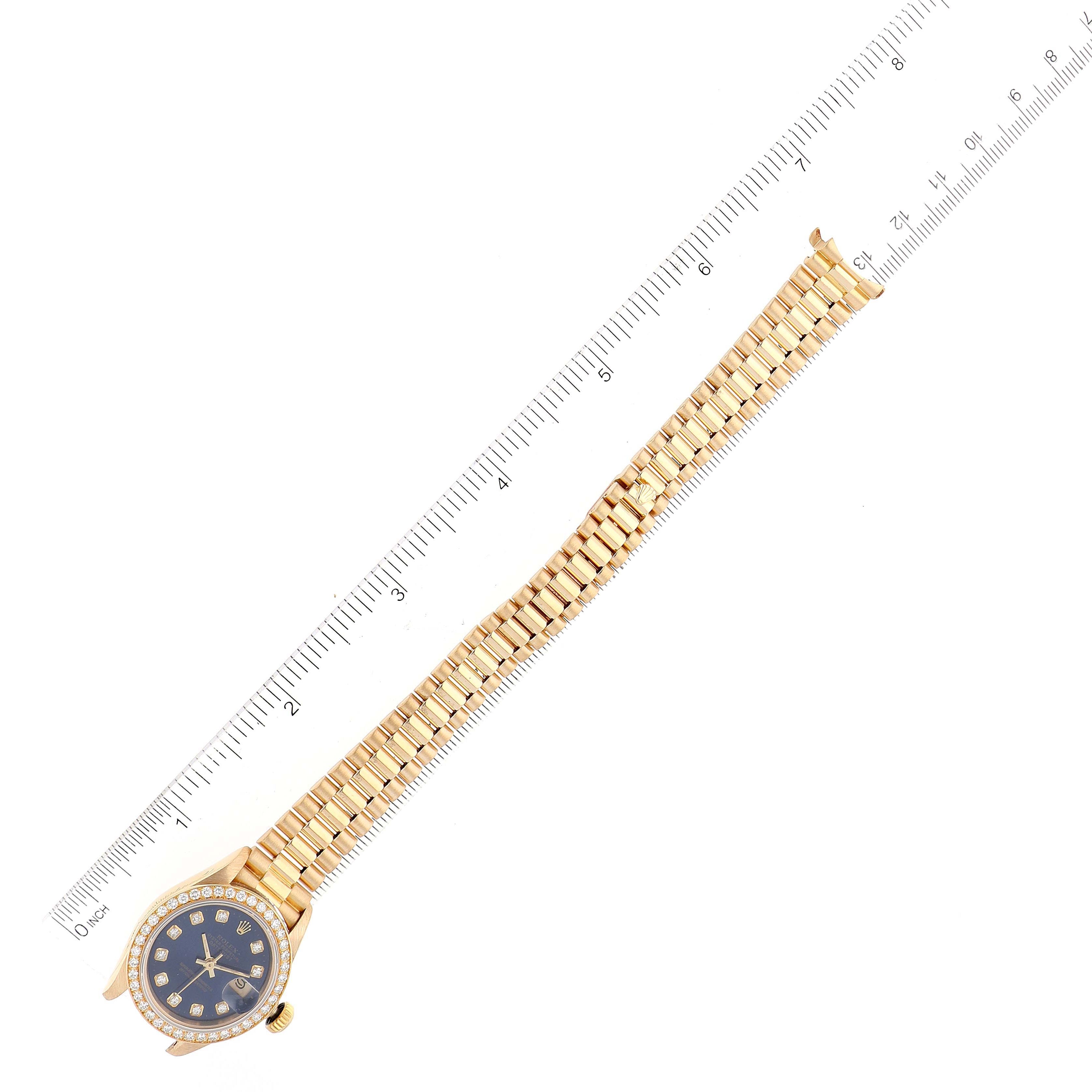 Rolex President Yellow Gold Blue Diamond Ladies Watch 69138