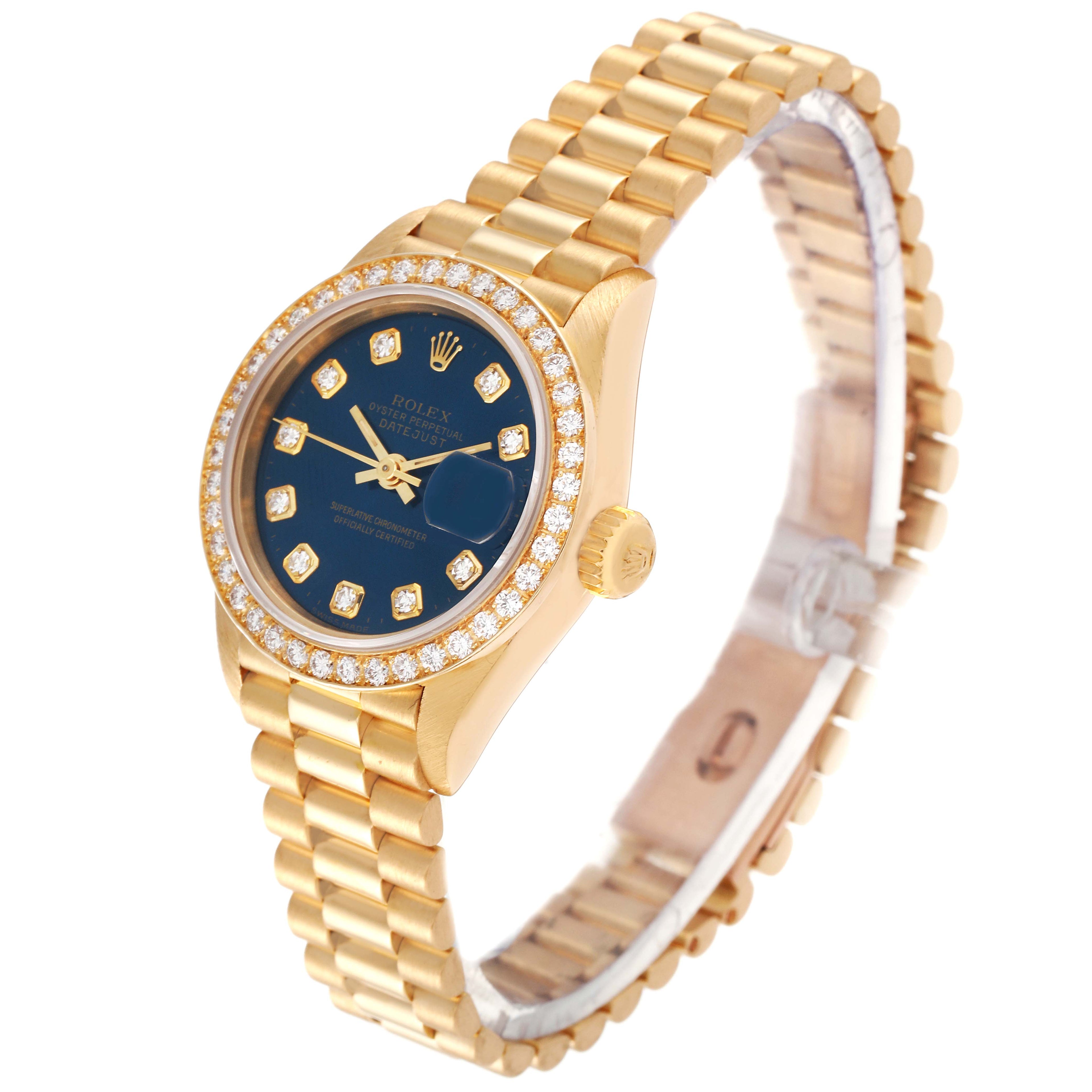 Rolex President Yellow Gold Blue Diamond Ladies Watch 69138