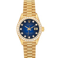 Rolex President Yellow Gold Blue Vignette Diamond Ladies Watch 69138 Box Papers
