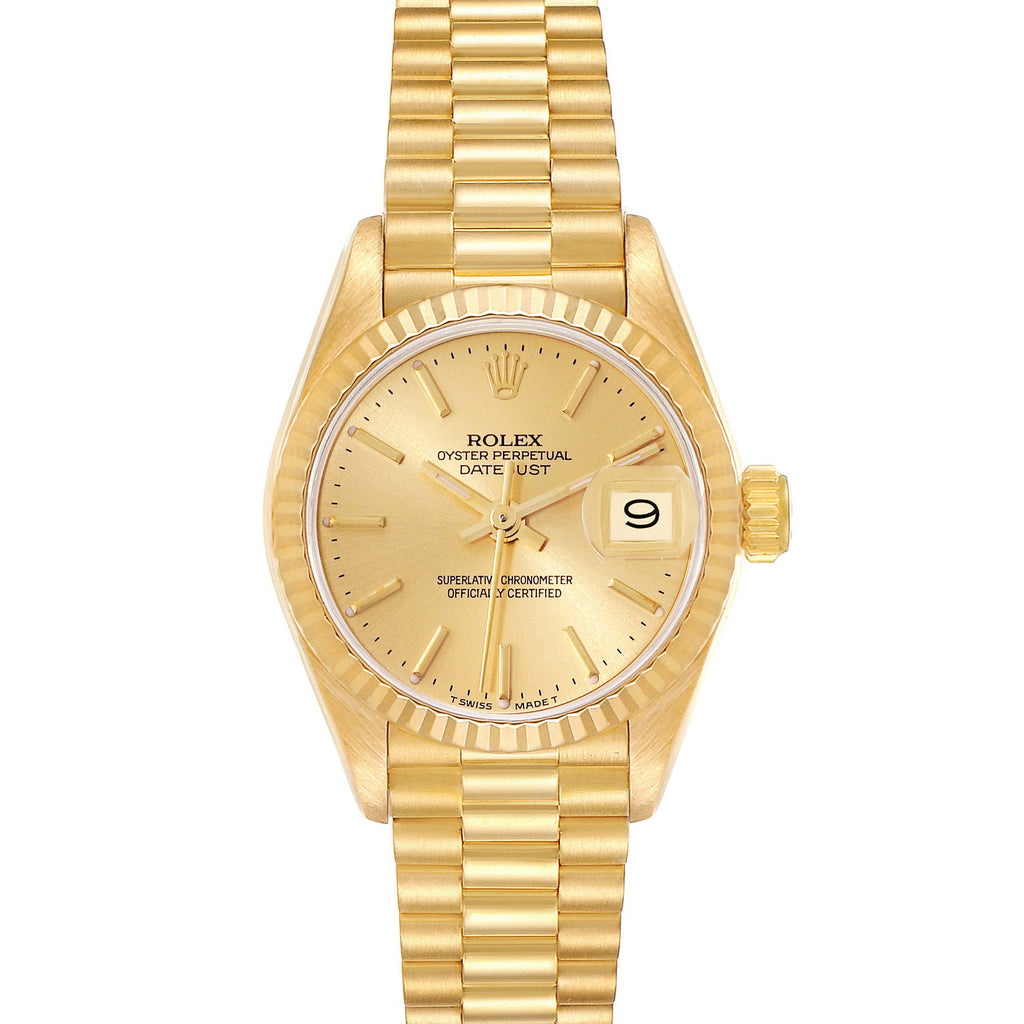 Rolex President Yellow Gold Champagne Dial Ladies Watch 69178 Box Papers