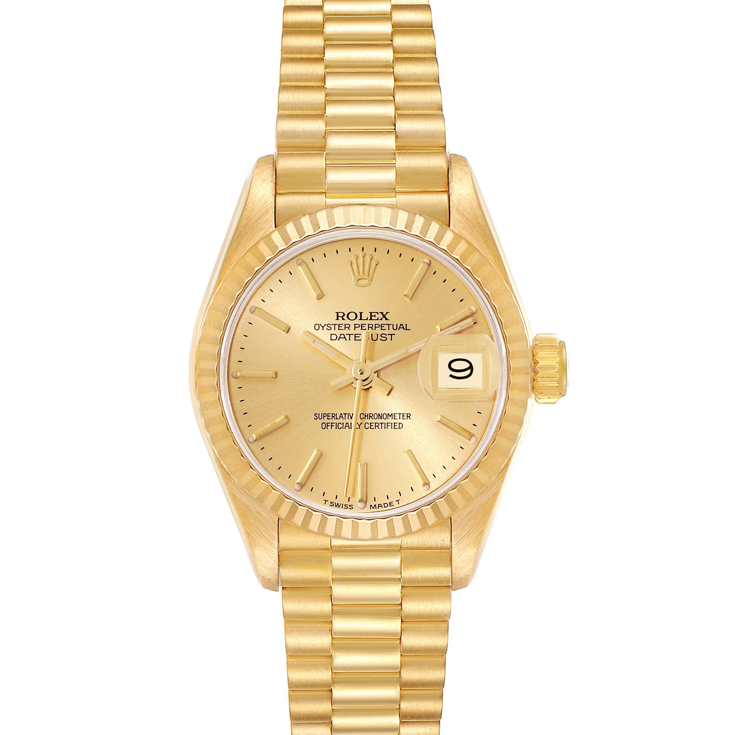 Rolex President Yellow Gold Champagne Dial Ladies Watch 69178 Box Papers