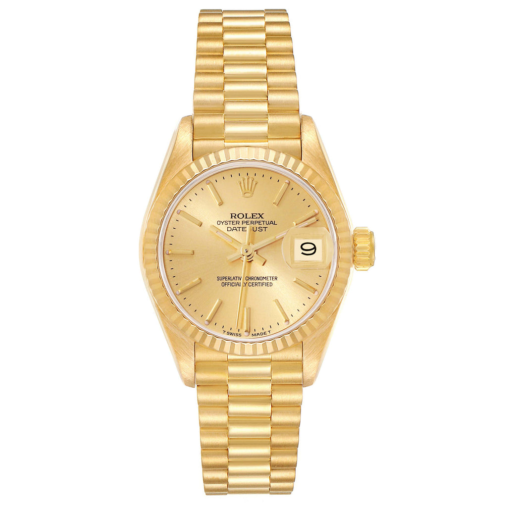 Rolex President Yellow Gold Champagne Dial Ladies Watch 69178 Box Papers