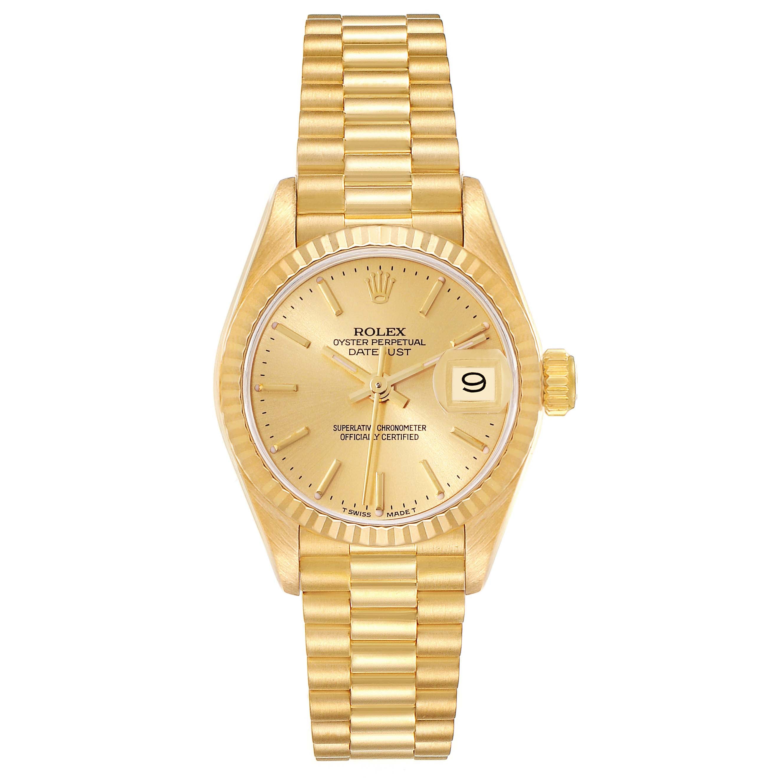 Rolex President Yellow Gold Champagne Dial Ladies Watch 69178 Box Papers