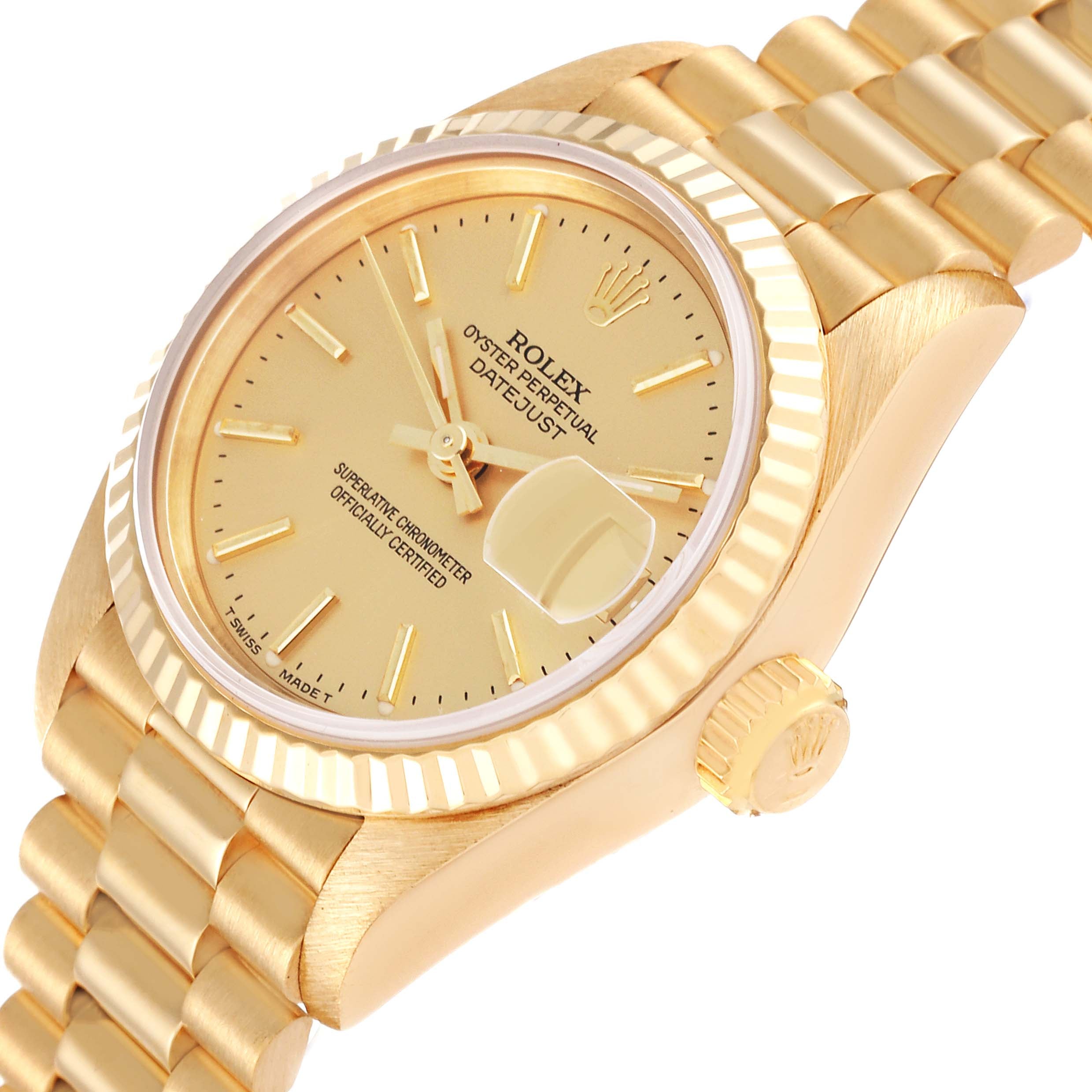 Rolex President Yellow Gold Champagne Dial Ladies Watch 69178 Box Papers