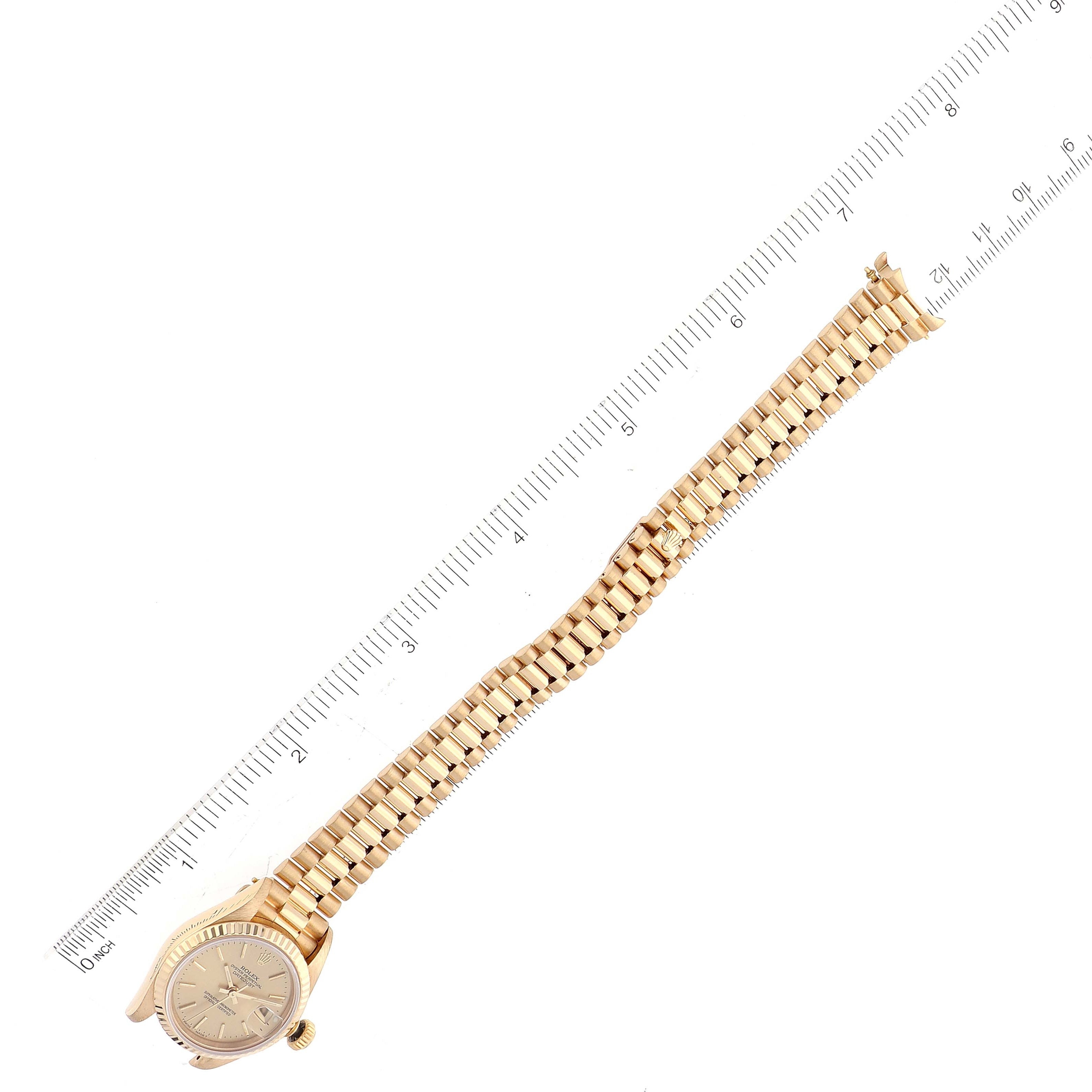 Rolex President Yellow Gold Champagne Dial Ladies Watch 69178 Box Papers