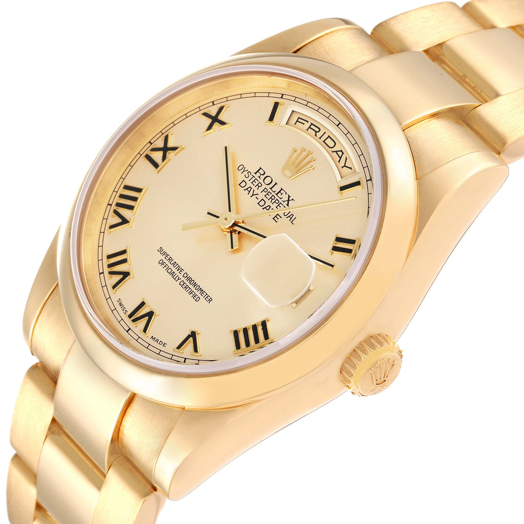 Rolex President Yellow Gold Champagne Roman Dial Mens Watch 118208 Box Papers